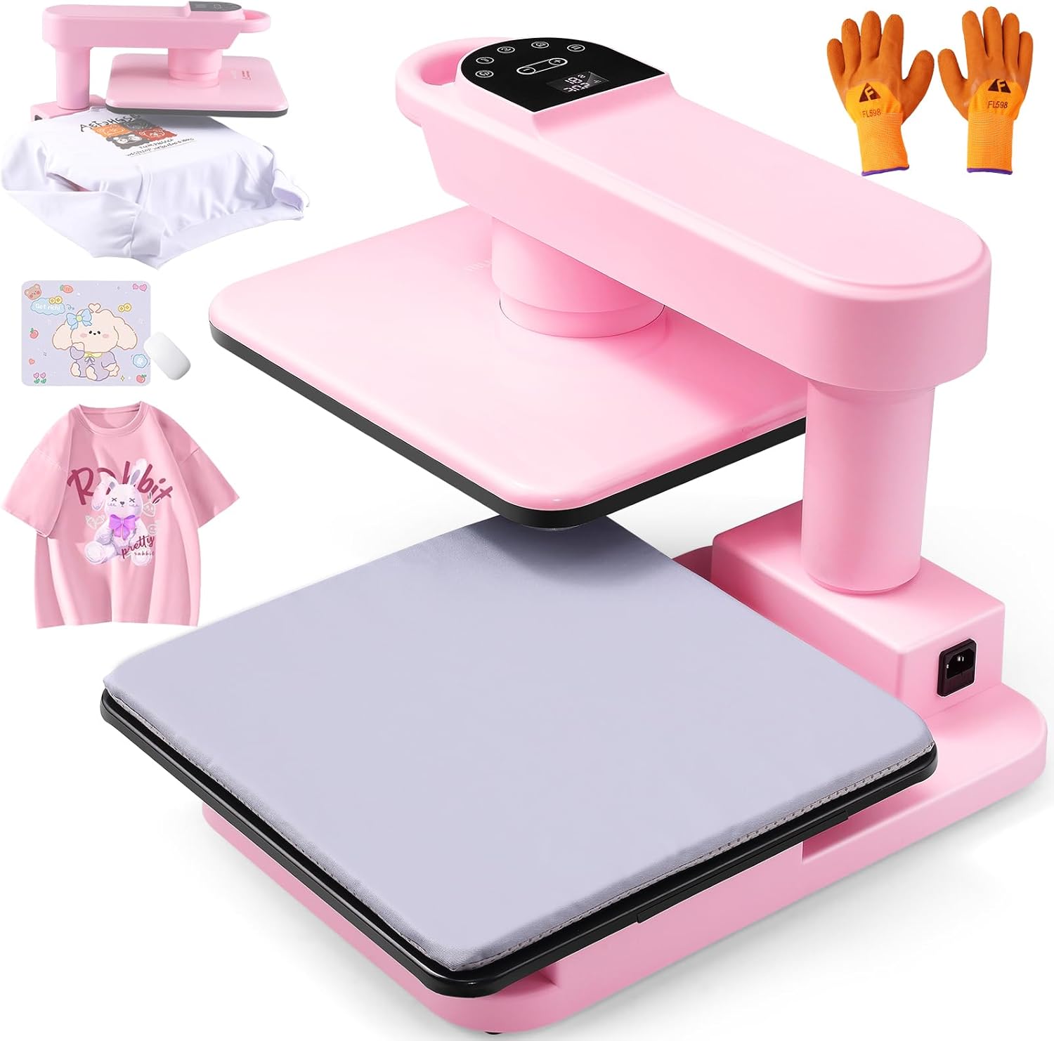 thumbnail video image 2 of Adnoom Auto Heat Press Machine with Swivel Design, Dual Heat Press 15x15 with Auto Release & off, Higher Heating Height, Sublimation Shirt Press for T-Shirt, Pink, 2 of 9