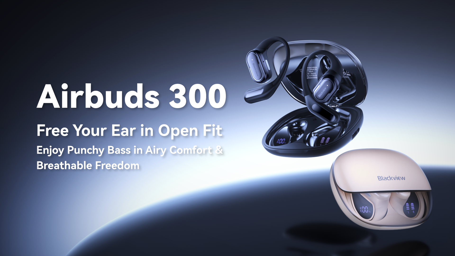 thumbnail video image 2 of Blackview AirBuds 300 Open Ear Headphones - 28Hrs Digital Display Open-Ear True Wireless Earbuds,Bluetooth 6.0,IPX5 Waterproof & Pro-Level Sound for Active Lifestyles, 2 of 12