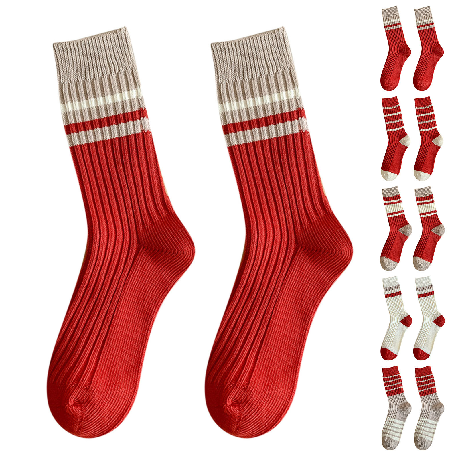 thumbnail video image 2 of GZWYHT Crew Socks,Knee High Stockings Red Socks Women Autumn And Winter Cotton Thick Line Socks Striped All Warm Pile Stockings Dress Socks,Slouch Socks,Cotton Socks E, 2 of 5
