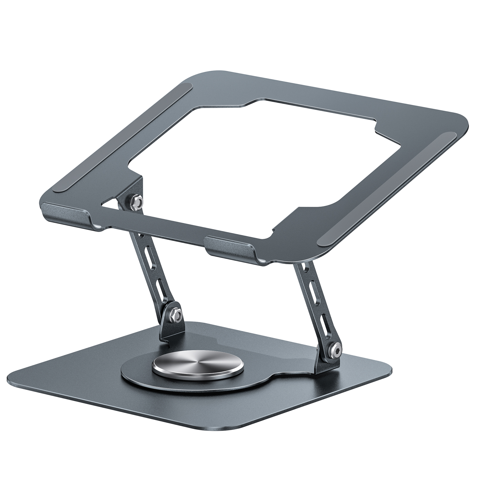 thumbnail video image 2 of delpattern Laptop Stand with 360° Rotating Base, Laptop Stand for Desk, Carbon Steel Adjustable Stand for Laptop & Tablet, 8-17.3 inches Foldable Computer Holder, 2 of 16