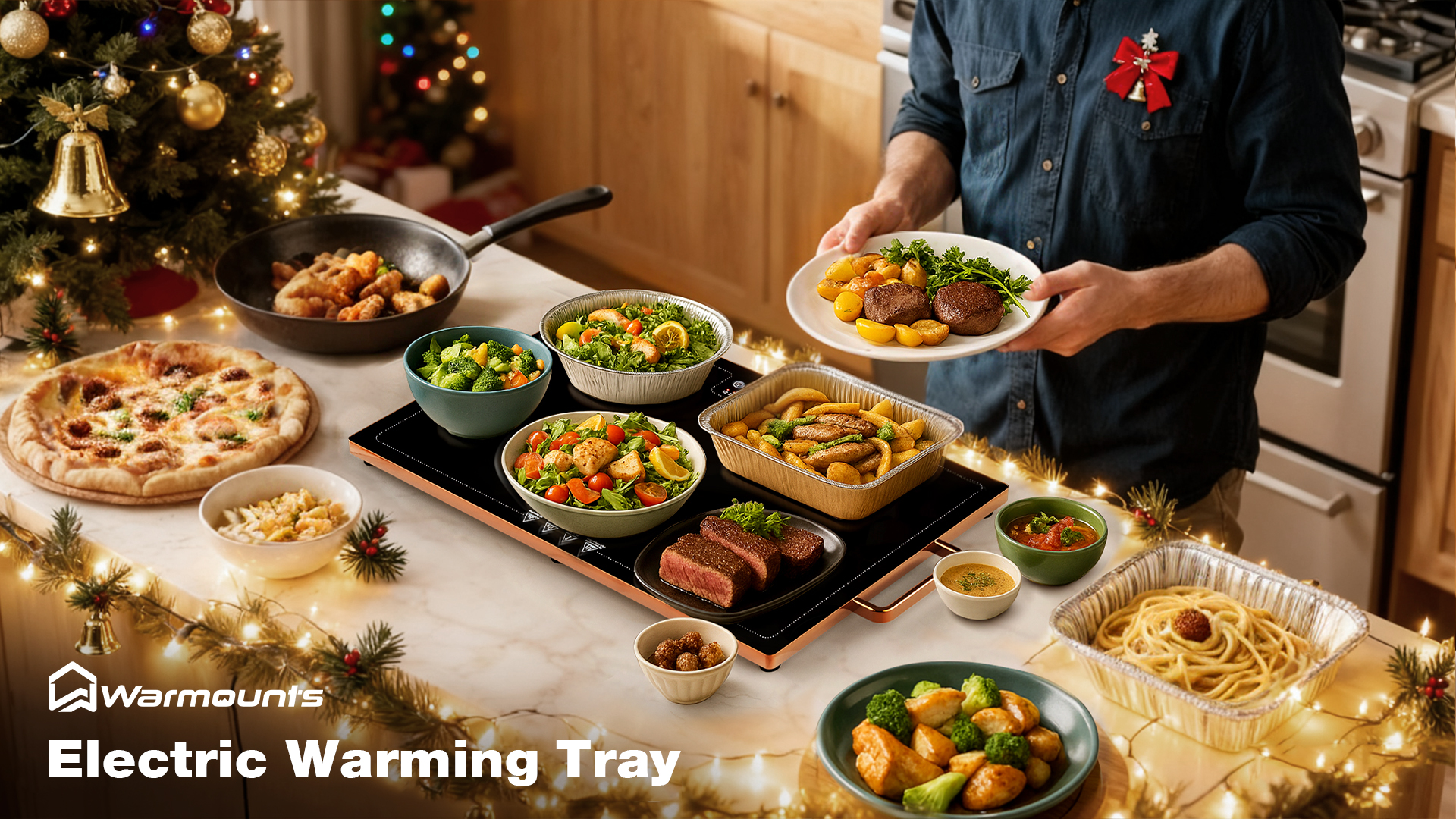 thumbnail video image 2 of WARMOUNTS Electric Warming Tray 24''×16'', Adjustable Temperature, 10s Full Surface Heating, Smart Scheduling + Timer, Intelligent Digital Display, Food Warmer for Parties, Buffet, Home Use, 2 of 10