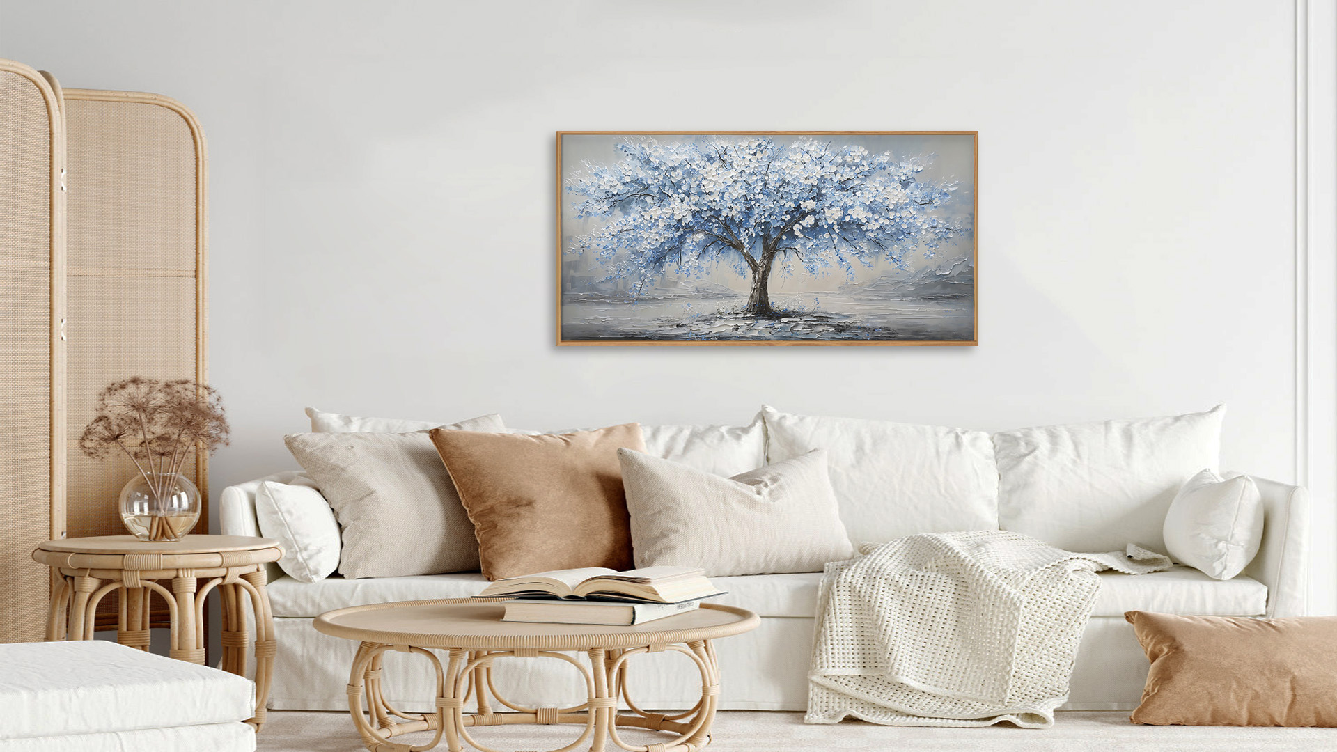 thumbnail video image 2 of TOARTi Tree of Life Framed Canvas Wall Art Modern Abstract Blue Tree Painting Artwork for Living Room Bedroom Office 20x40 Inch, 2 of 11