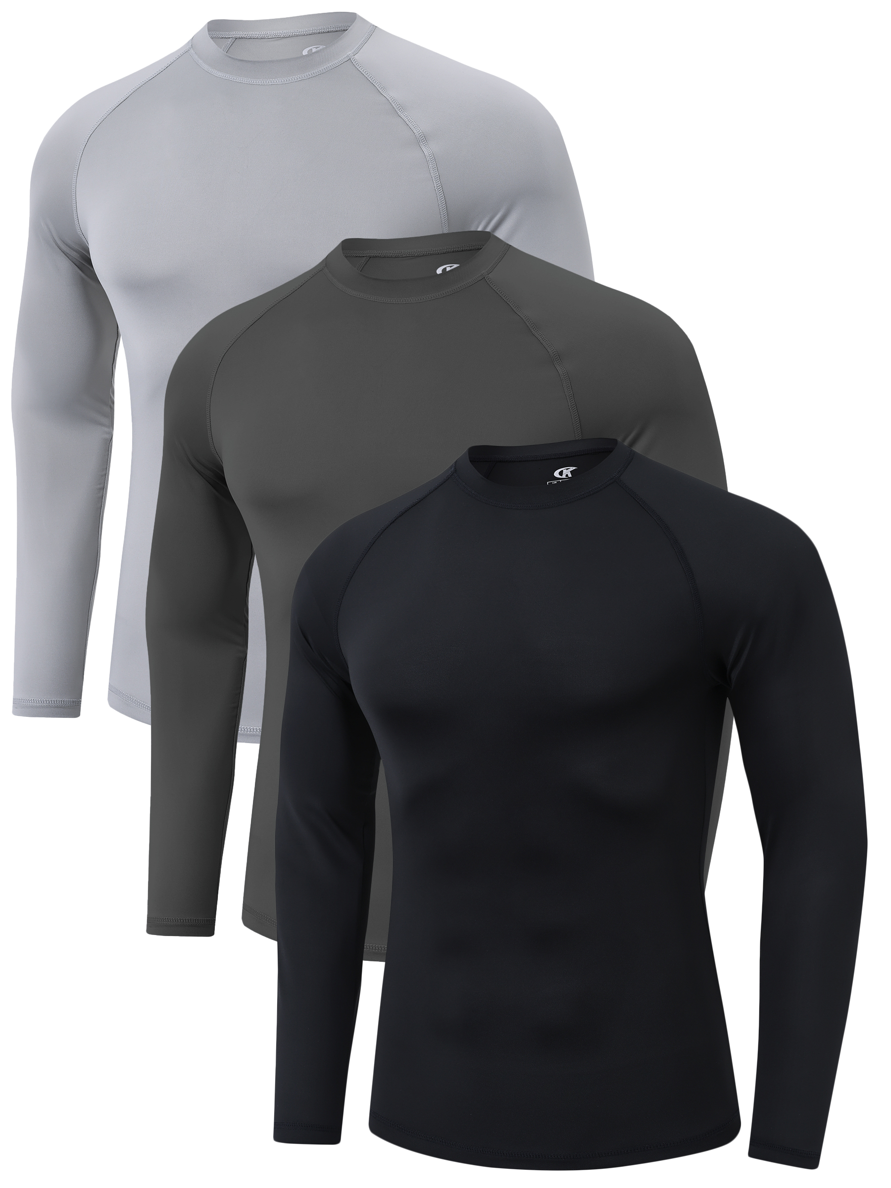 thumbnail video image 2 of QPNGRP Men's 3 Pack Dry Fit Long Sleeve Athletic Shirts Workout Running Shirts Black Light Grey Dary Grey S, 2 of 8