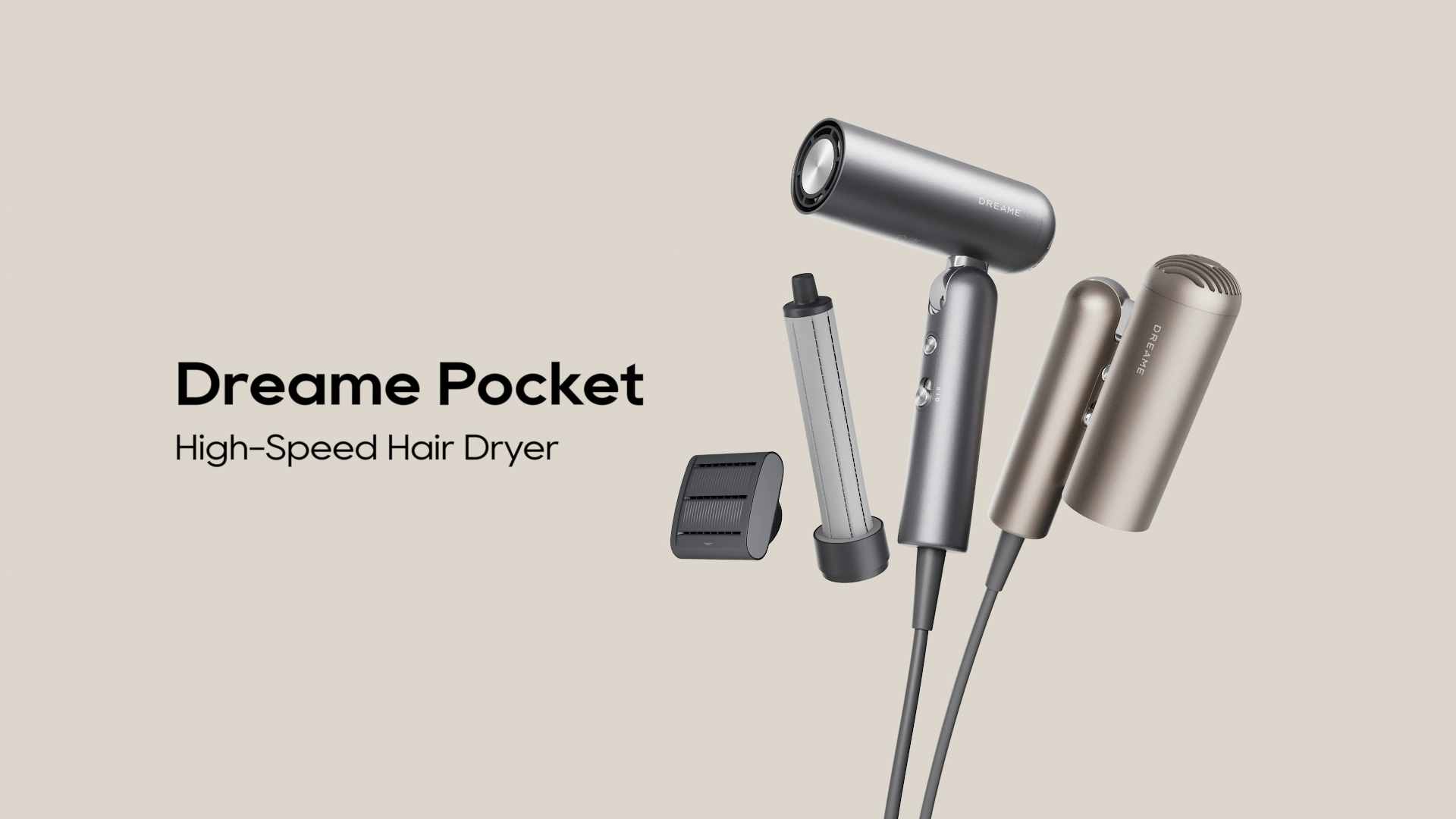 thumbnail video image 2 of Dreame Pocket Compact Ionic Hair Dryer, Gold, 1000 Watts, Fast Drying, High-Speed Brushless Motor, 300M Negative Ions, Low Noise, Portable for Home & Domestic Travel & Gym, 2 of 9