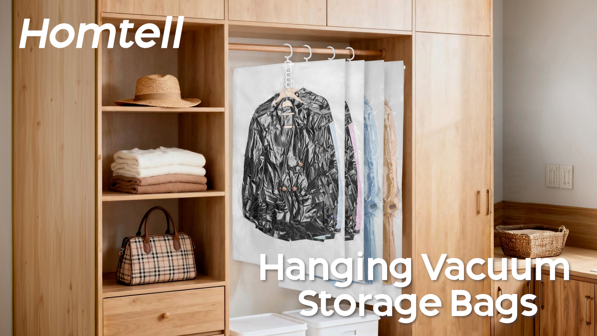 thumbnail video image 2 of Hanging Pocket Vacuum Storage Bags with Electric Pump, 6PCS (3 Jumbo/3 Large) Space Saver Closet Organizer, Vacuum Garment Bags for Hanging Clothes to Reduce Wrinkles for Suits, Jackets and Bedding, 2 of 8