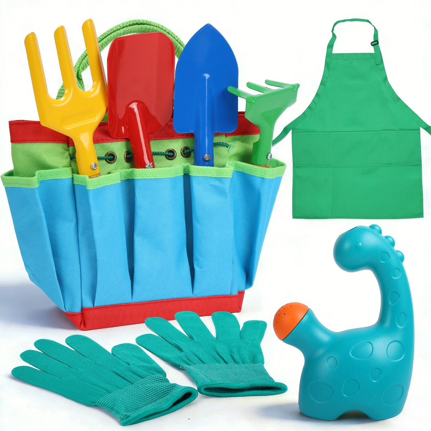 thumbnail video image 2 of JoyStone Kids Gardening Set with Dinosaur Watering Can, Apron, Gloves & Tote Bag, Outdoor Pretend Play Garden Tools for Toddlers, Boys & Girls Ages 3+, 2 of 11