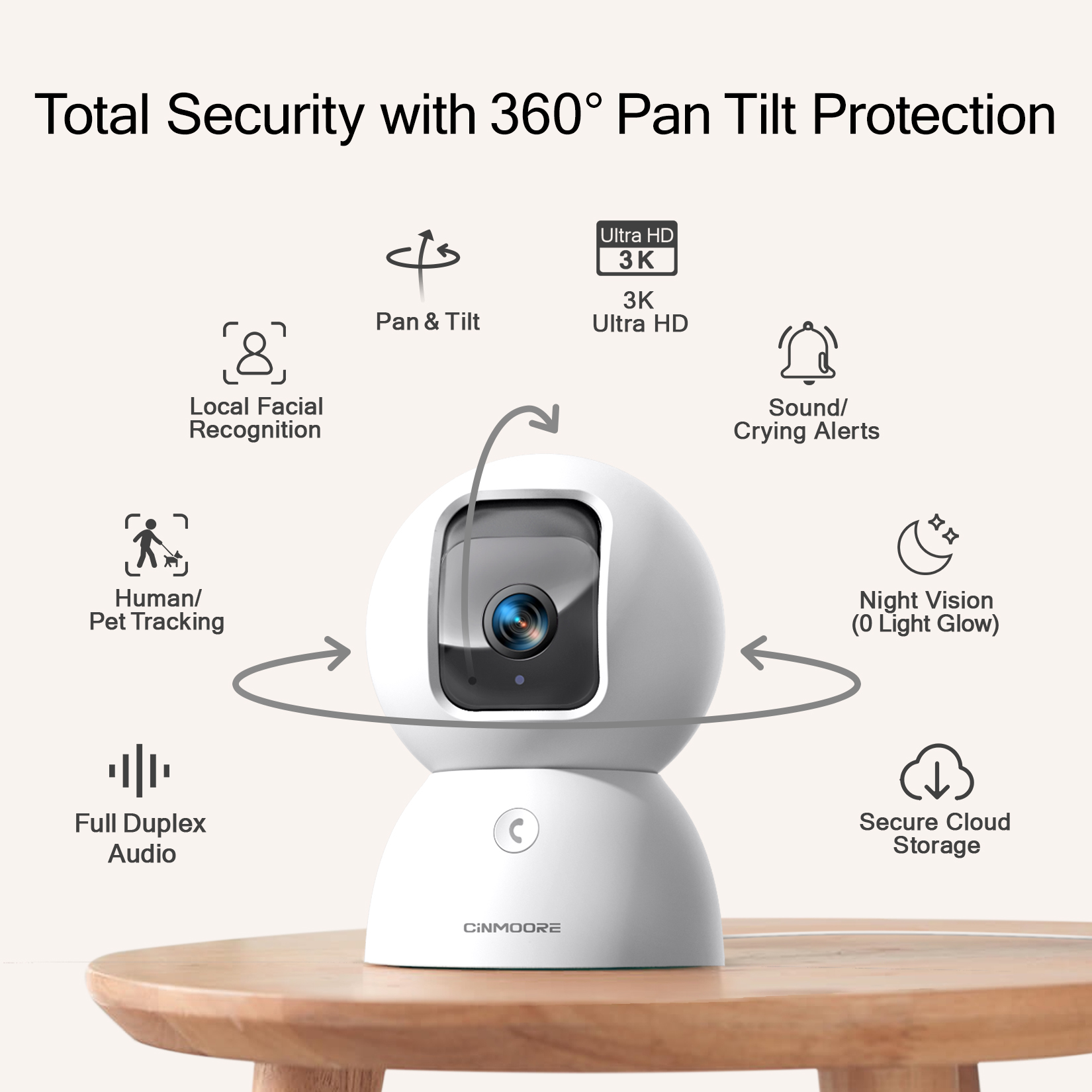 thumbnail video image 2 of CINMOORE 3K Indoor Home Camera w/ No Monthly Fees AI Tracking&Face ID, Pet/Dog Camera Indoor w/Phone App, 2.4/5GHz WiFi Camera for Home Security Baby Monitor, Pan/Tilt, Full Duplex 2-Way Audio, 2Pack, 2 of 10