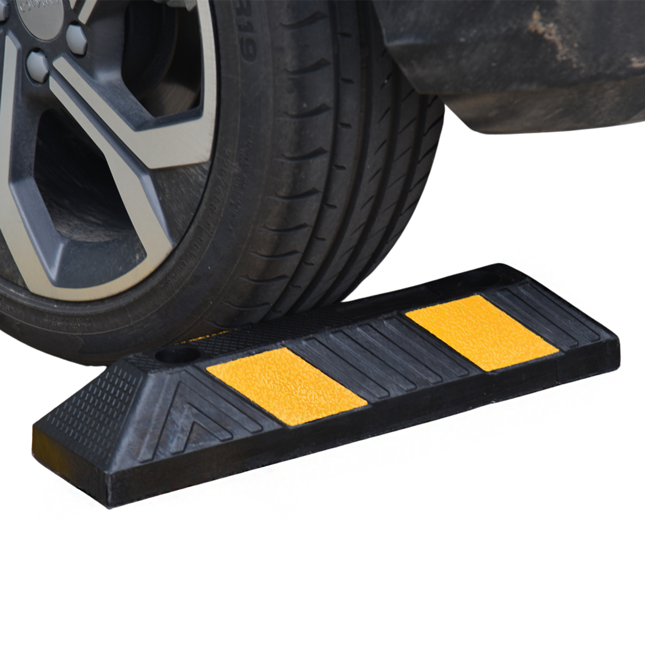 thumbnail video image 2 of BESEA 21 inch Rubber Curb Parking Stopper for Garage, 4 Pack Heavy Duty Parking Curb Garage Wheel Stopper, 2 of 8