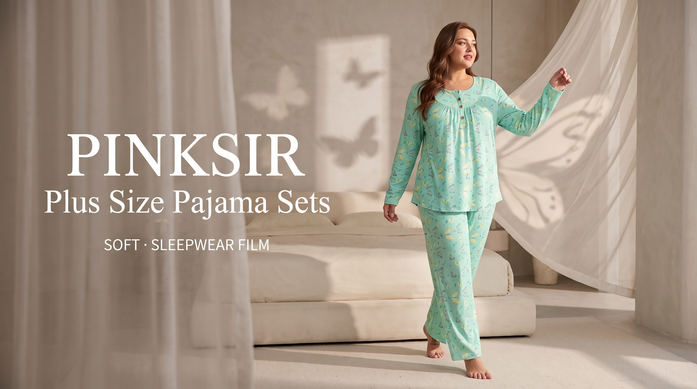 thumbnail video image 2 of PINKSIR Plus Size Pajama Sets for Women Printed Long Sleeve Henley Sleepwear Button Pleated Top and Long Pants 2 Piece Loungewear Set with Pockets, 2 of 9