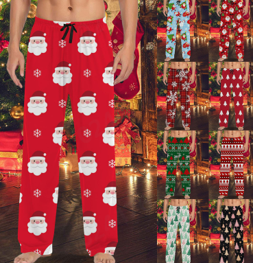 thumbnail video image 2 of Mens Sleep Pants with Pockets Christmas Printed Mid Waisted Casual Pants with Drawstring And Comfortable Loose Pants Lounge Bottoms Soft Sleepwear, 2 of 7