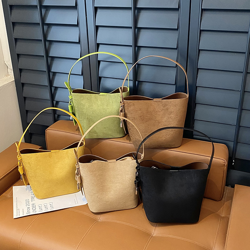 thumbnail video image 2 of SPEKSEE Women Chocolate Brown Suede Bucket Bag Slouchy Crossbody Shoulder Purse Stylish Suede Handbag for Everyday & Casual Wear, 2 of 7