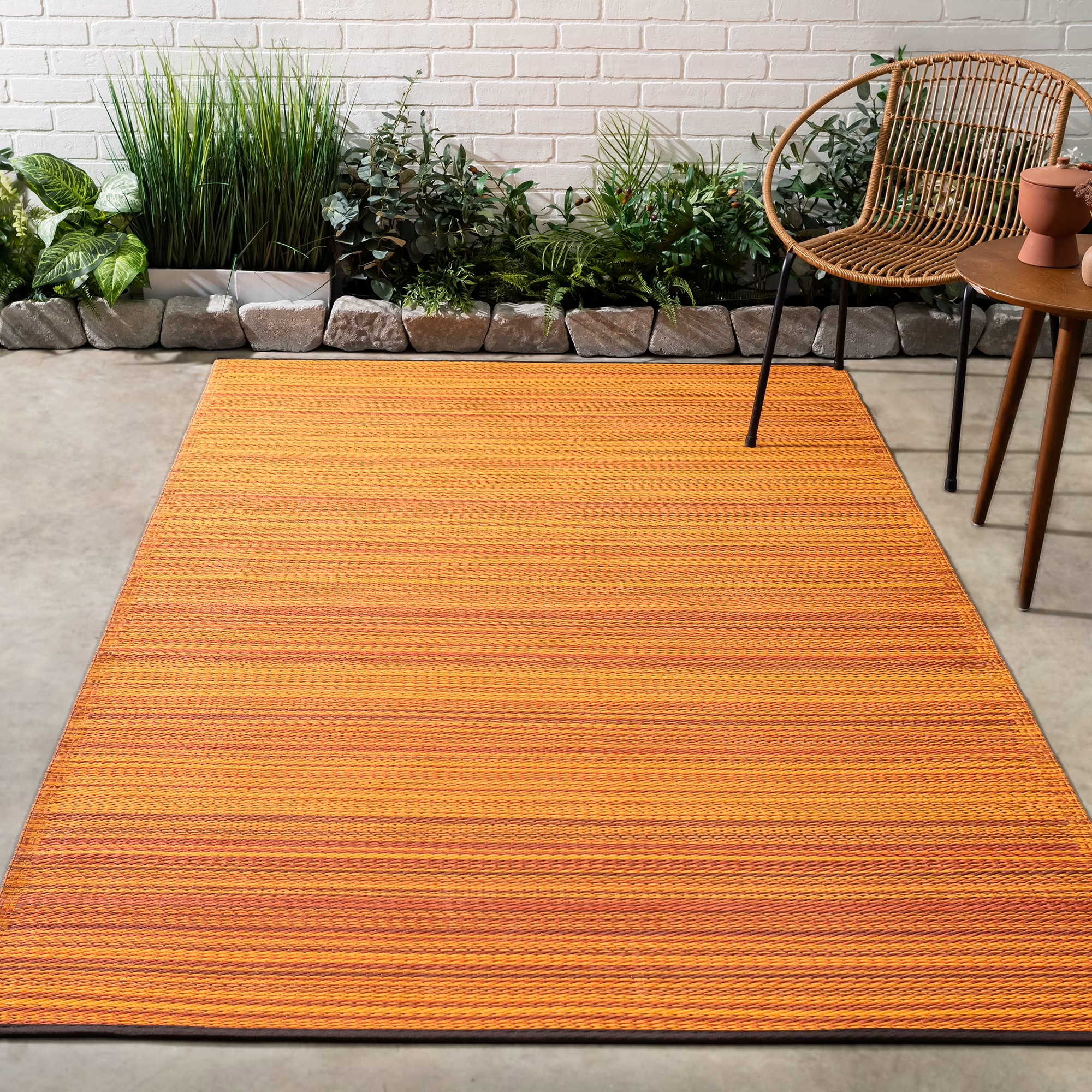 thumbnail video image 2 of Fab Habitat Stripe Coastal Colorful Outdoor Rug - Waterproof, Crease-Free Fade Resistant, Reversible - Recycled Plastic - Patio Porch Balcony Deck Yard Garden - Cancun Terracotta - 5x8 ft, 2 of 7