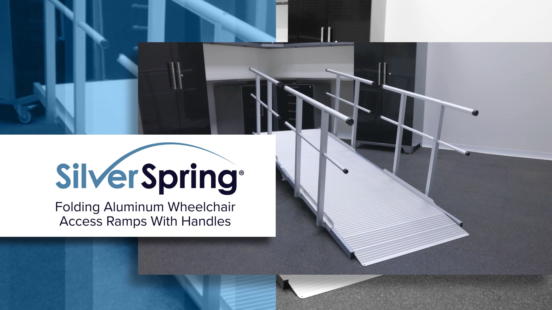 thumbnail video image 2 of 7' L Silver Spring Folding Aluminum Wheelchair Access Ramp with Handrails, 2 of 7