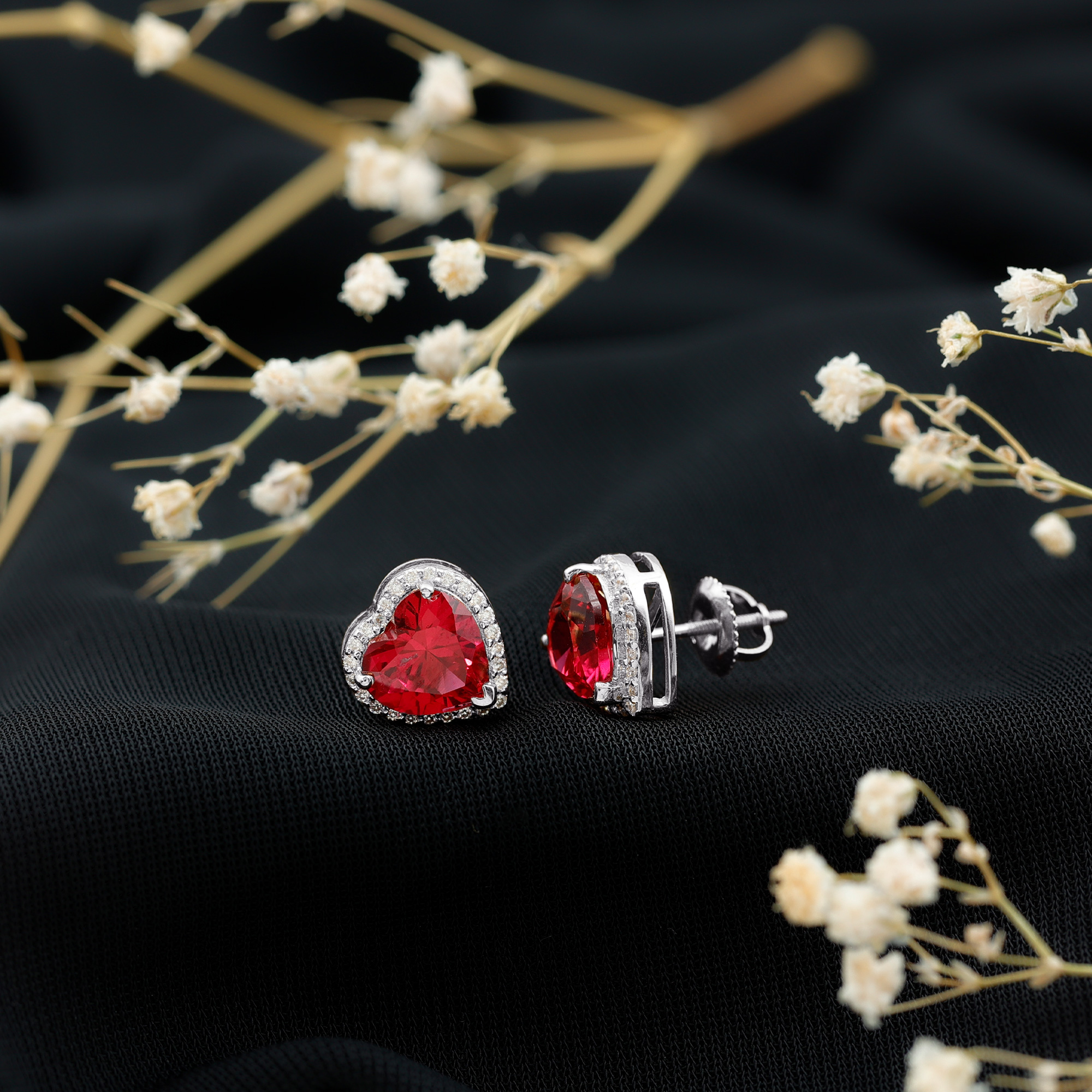 thumbnail video image 2 of Rosec Jewels Certified 4 Carat Lab Grown Heart Earrings in Silver (AAAA Grade) Vintage Ruby Earrings - Valentines Day Gift, 2 of 8