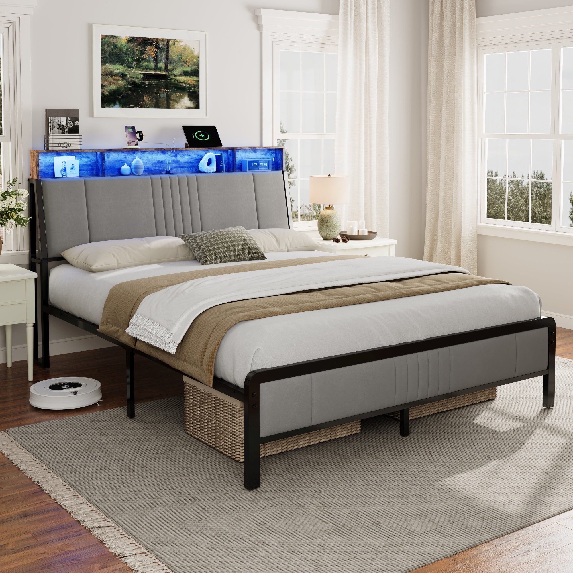 thumbnail video image 2 of Sailvan Twin Bed Frame, Metal Platform Bed Twin Szie with Headboard, LED Lights, Underbed Storage, USB Charging & Ergonomic Headboard for Support, No Box Spring Needed Bed Frame, Easy Assembly, 2 of 11