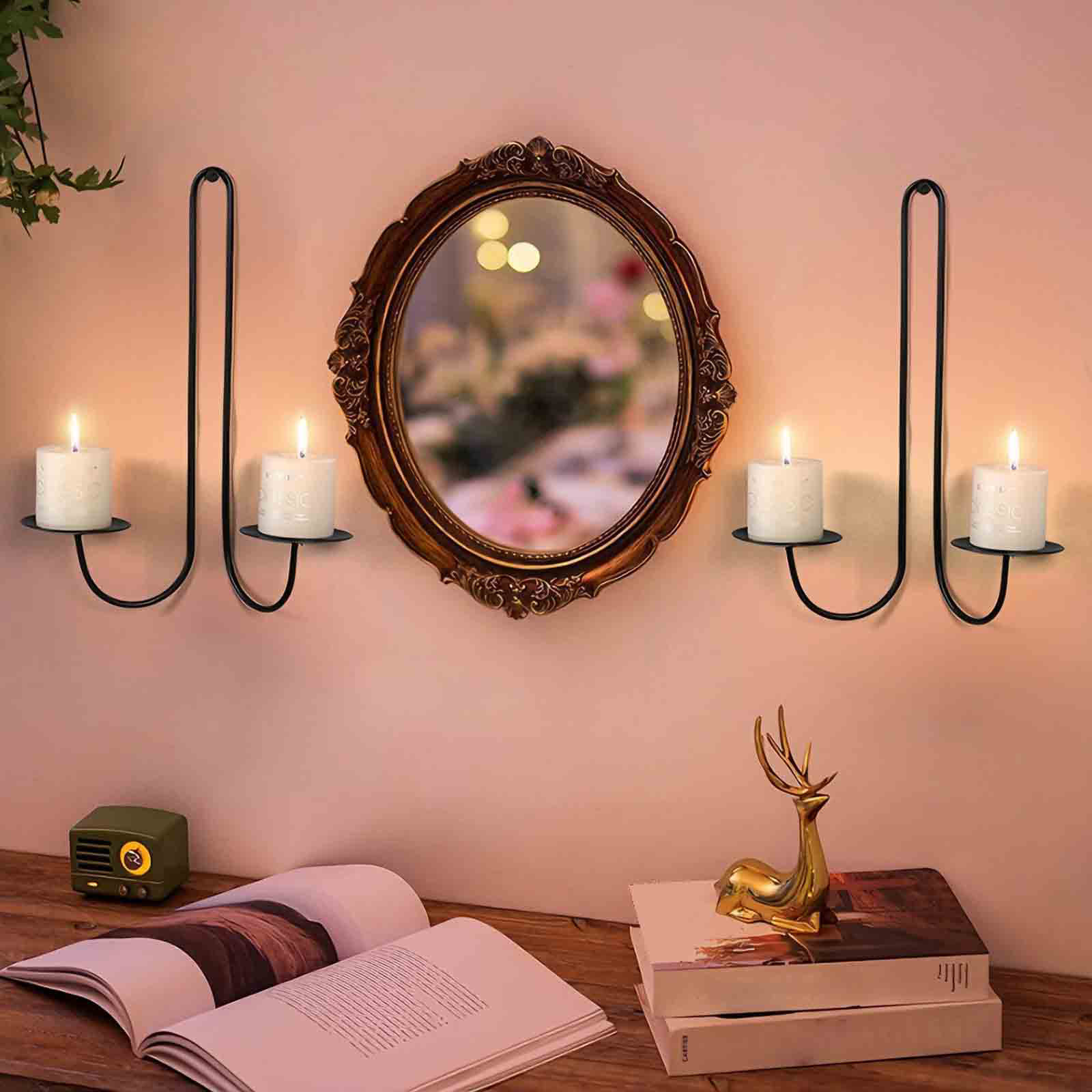 thumbnail video image 2 of Black Metal Candle Wall Sconces Set of Two, Double Armed Wall Candle Holders, Modern Hanging Candle Sconces for Living Room Dining Room Farm Cottage Fireplace Wedding Decor, 2 of 9