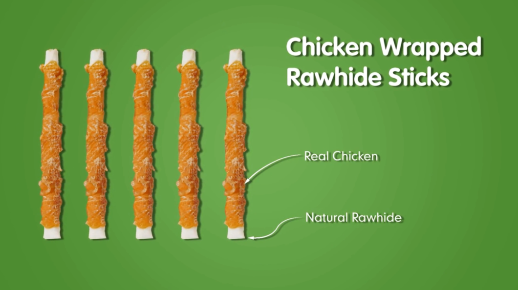 thumbnail video image 2 of MON2SUN Chicken Wrapped Rawhide Small Dog Treats, 8.8 oz (25 Count), 2 of 11