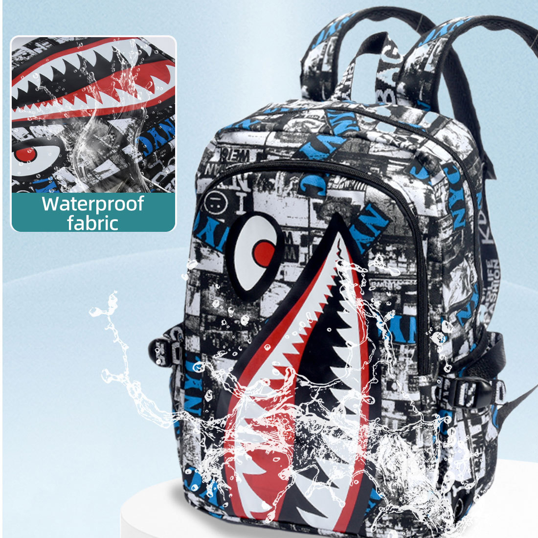 thumbnail video image 2 of Shark Boys Backpacks Fashion Schoolbag, Ocean Animal Mouth Waterproof  Bookbag Travel  Laptop Bag Daypack, 2 of 9