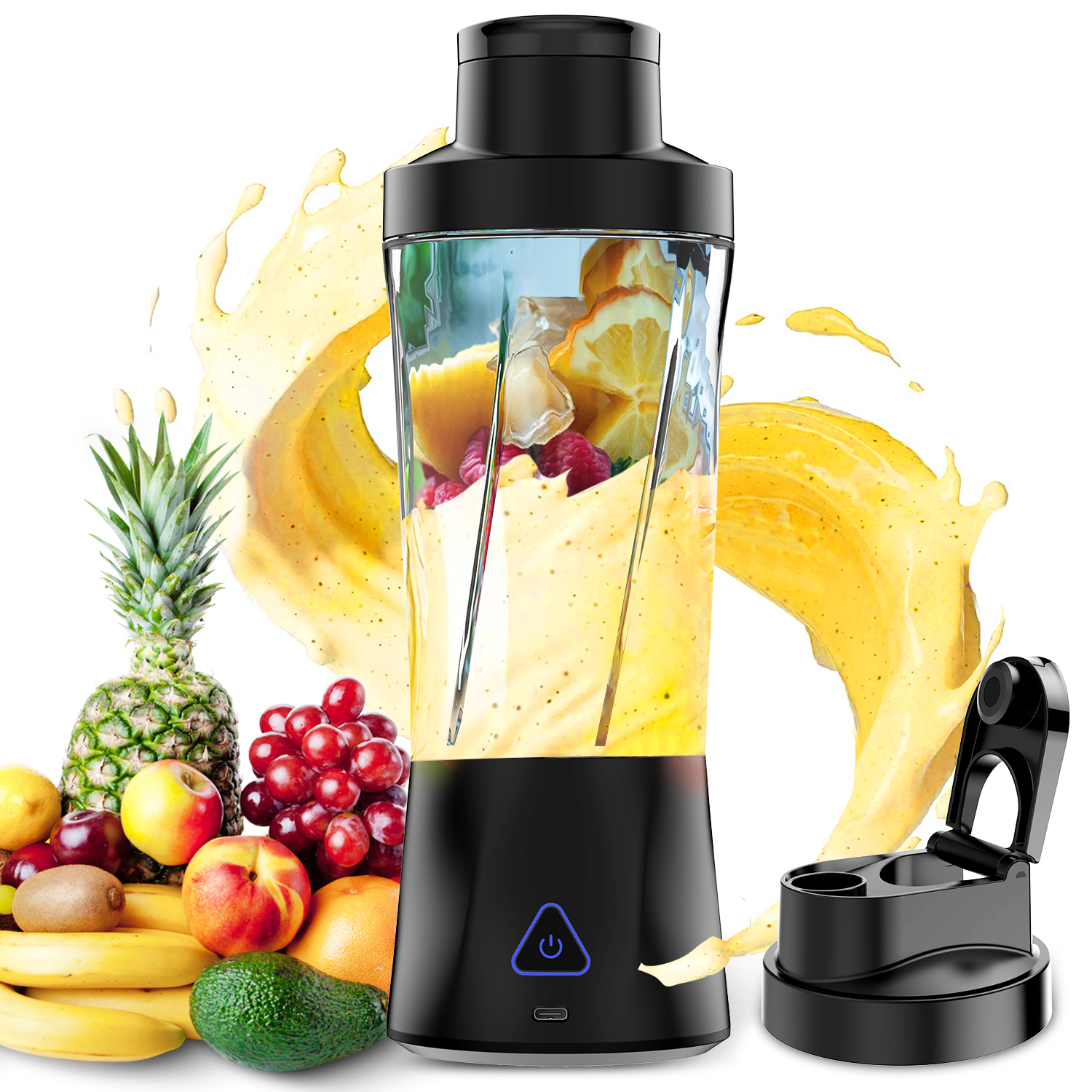 thumbnail video image 2 of Portable Blender, 6000mAh Personal Blender with USB Rechargeable for Shakes and Smoothies, BPA Free 24 Oz Juicer Cup with 6 Blades and Lid, 360W Self Cleaning Portable Juicer for Home/Office/Travel, 2 of 10