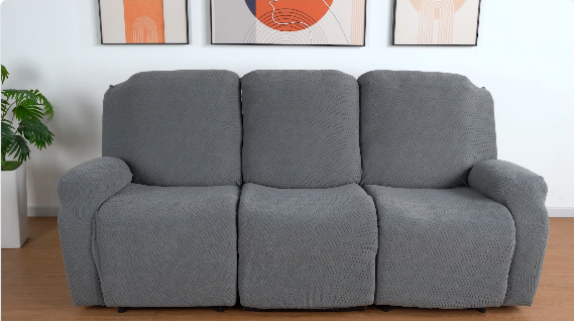 thumbnail video image 2 of Timeles Recliner Covers, Stretch Reclining Chair Covers, Recliner Sofa Slipcovers Stripe Jacquard Recliner Couch Covers Furniture Protector Covers for Pet Kid (3 Seater, Dark Blue), 2 of 7