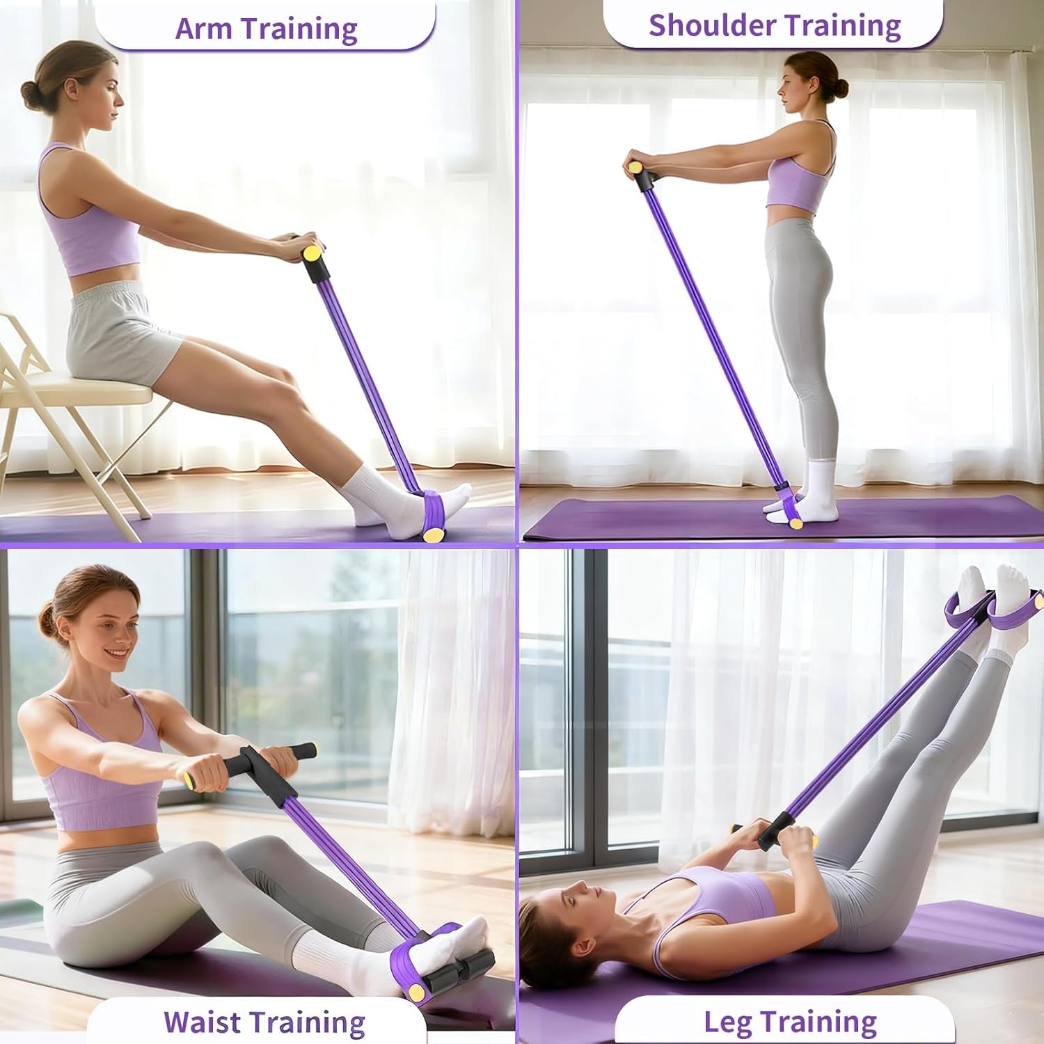 thumbnail video image 2 of Fashion Puller Exercise, 8-Tube Pedal Resistance Device, Elastic Yoga Pedal Puller Resistance Band with Handle, Multifunction Tension Rope for Abdomen/Waist/Arm/Leg Stretching Training, 2 of 8