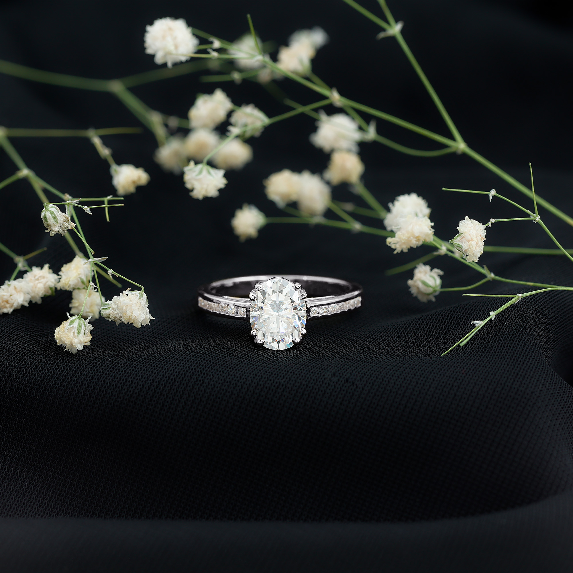 thumbnail video image 2 of Rosec Jewels 2 Ct Oval Moissanite Solitaire Engagement Ring for Women (7X9 mm, D-VS1 Quality), 925 Sterling Silver, US 4.00, 2 of 9