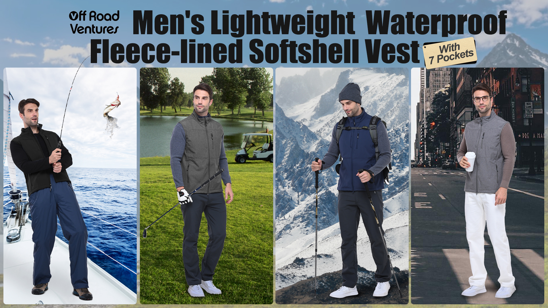 thumbnail video image 2 of Off Road Ventures Mens Fleece Softshell Vest Lightweight Sleeveless Casual Outerwear Vest Sleeveless Jacket with pockets for Outdoor Travel, 2 of 8