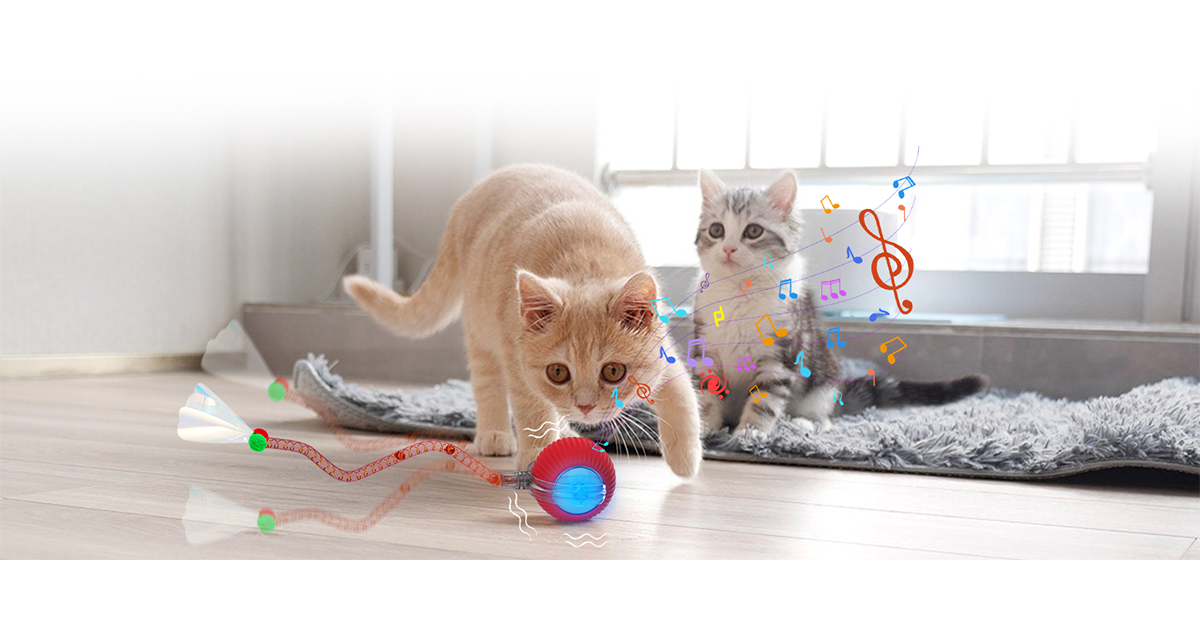 thumbnail video image 2 of Interactive Cat Ball Toy with Elastic Mesh Tail, Automatic Chirping & Motion Cat/Kitten Toys, Pink, 2 of 8