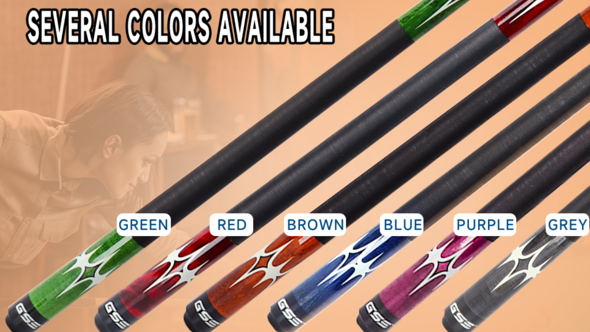 thumbnail video image 2 of GSE Games & Sports Expert Set of 4 58" 2-Piece Canadian Maple Hardwood Billiard Pool Cue Sticks for Commercial, Bar and House Use (6 Colors,18-21oz Available), 2 of 9