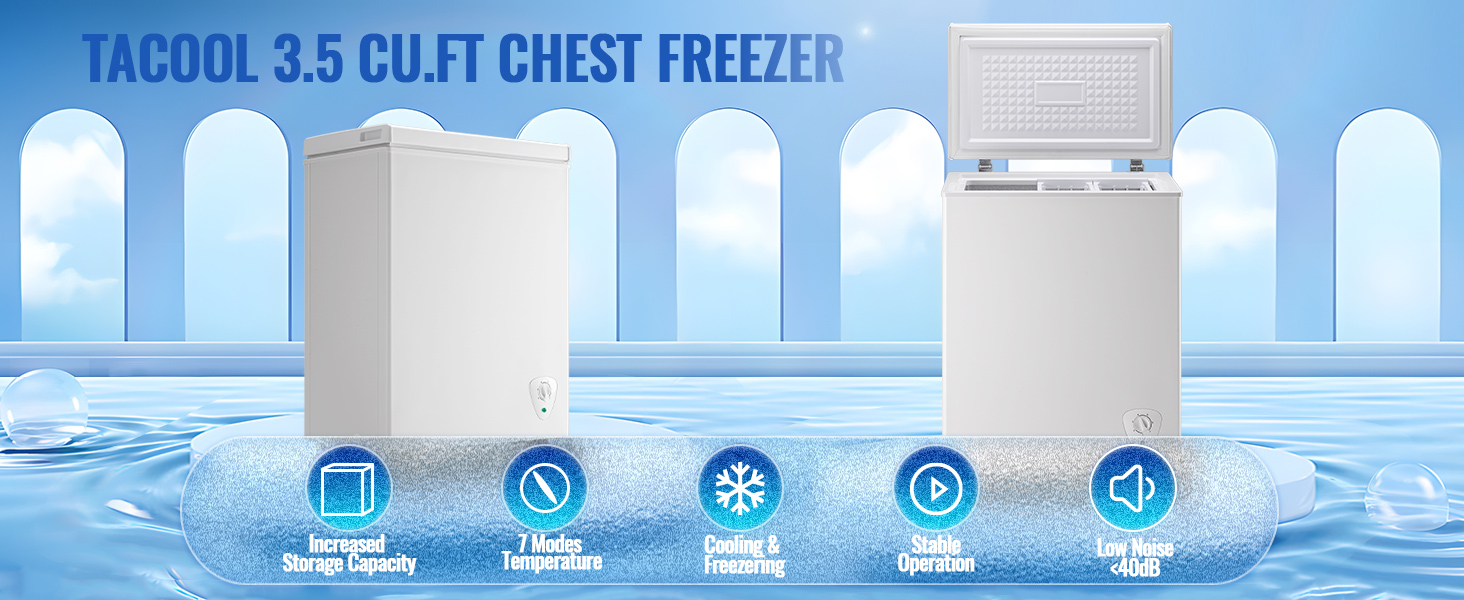 thumbnail video image 2 of 3.6 Cu.ft Chest Mini Freezer with Wheels Deep Freezer for Bulk Storage Top Open Door 2 Removable Baskets 7 Modes Temperature for Home Apartment Kitchen WHITE, 2 of 8