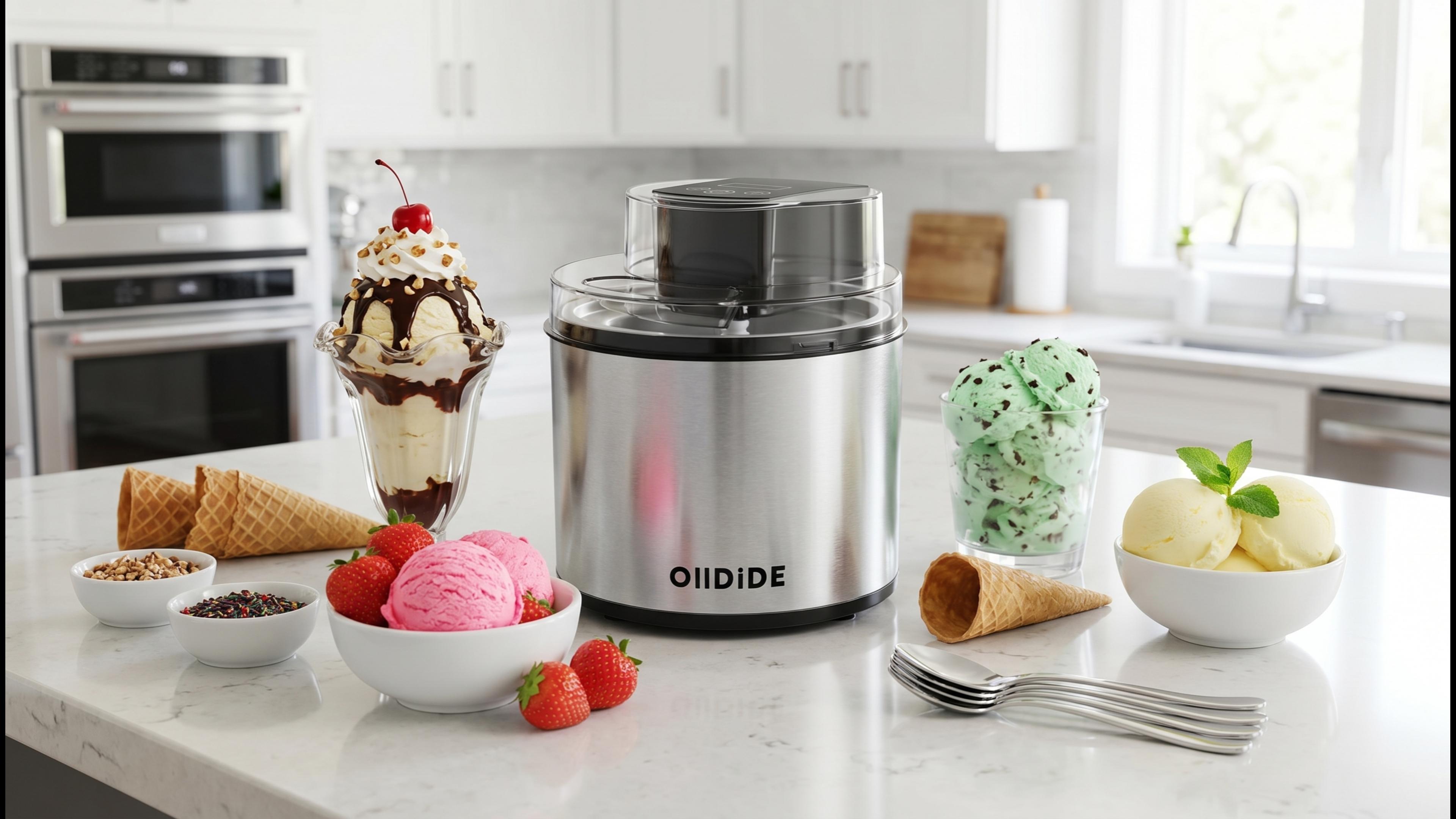 thumbnail video image 2 of Ice Cream Maker, 2-Qt Insulated Freezer Bowl, LCD Screen and Timer, Quick Results, Easy to Operate and Clean, 2 of 8
