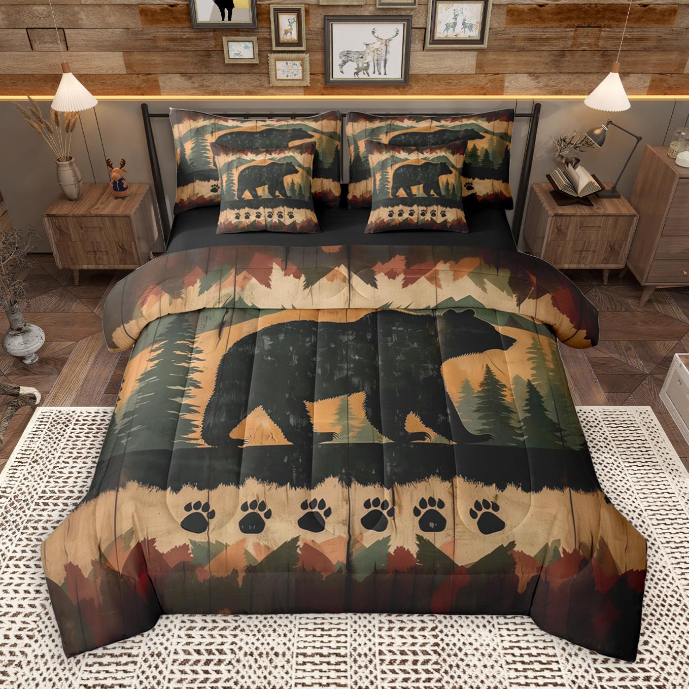 thumbnail video image 2 of Manfei Brown Moose Deer 7-Piece Bedding Comforter Set,Jungle Animal King Bedding Sets,Western Country Lodge Bed Sheets For Boys Kids,Ultra Soft Home Decor Reversible, 2 of 9