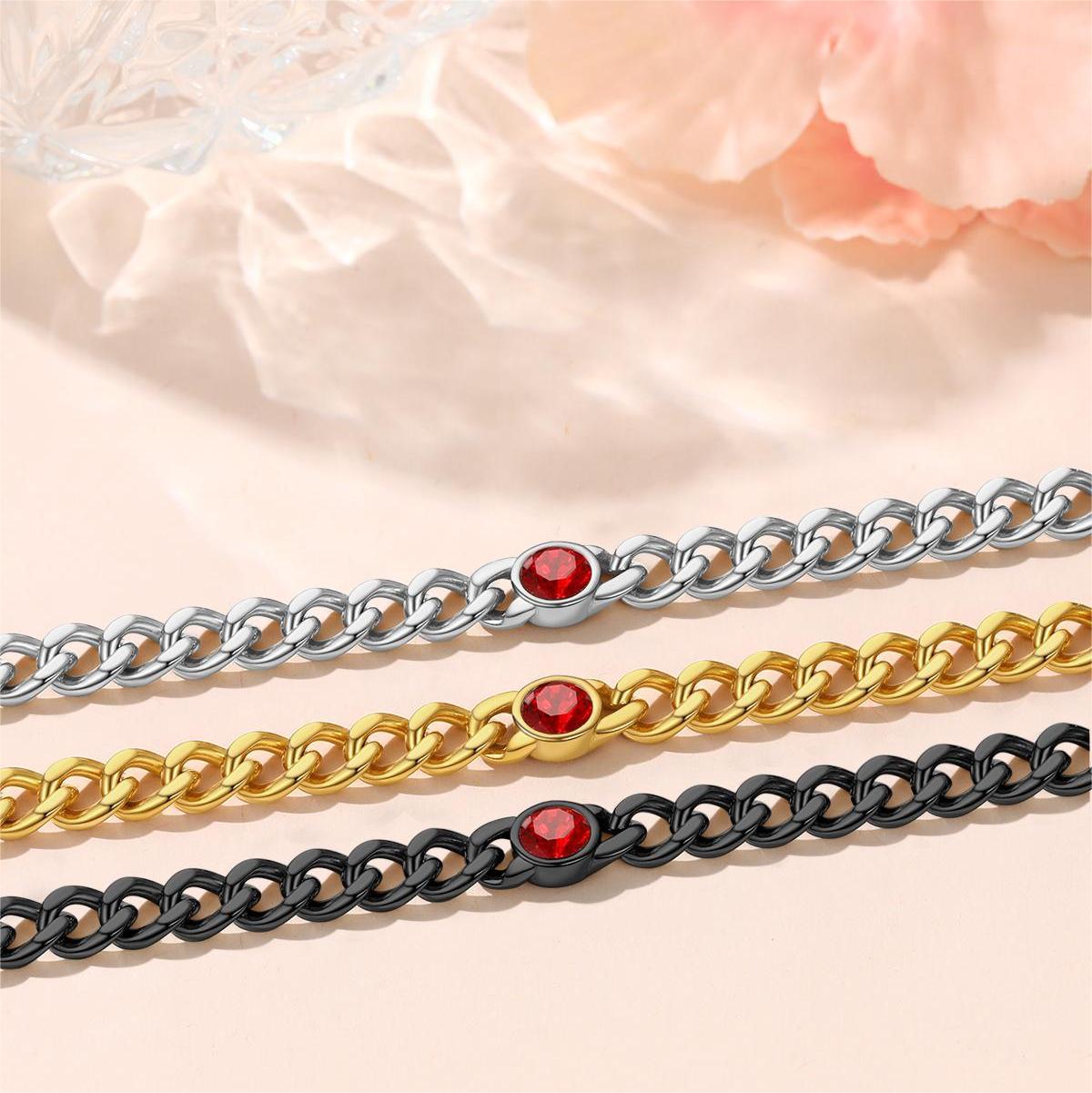 thumbnail video image 2 of FOCALOOK July Birthstone Anklet for Women Cuban Link Ankle Bracelet Stainless Steel Dainty Foot Chain Simulated Ruby Gemstone Jewelry Birthday Gifts, 2 of 12