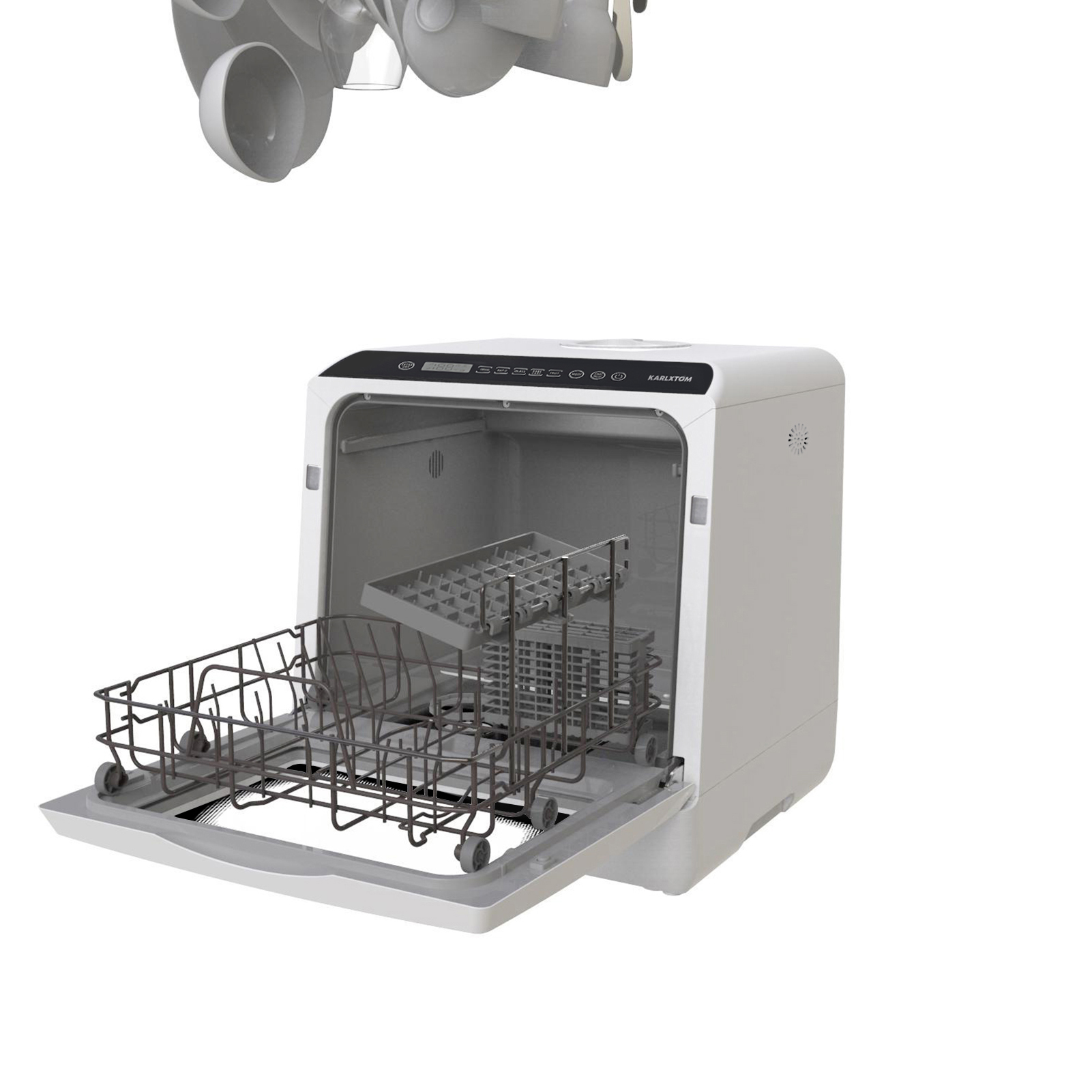 KARLXTOM Portable Countertop Dishwashers, Compact Mini Dishwasher Machine  with 5L Built-in Water Tank & Inlet Hose, 5 Programs, White/Black 