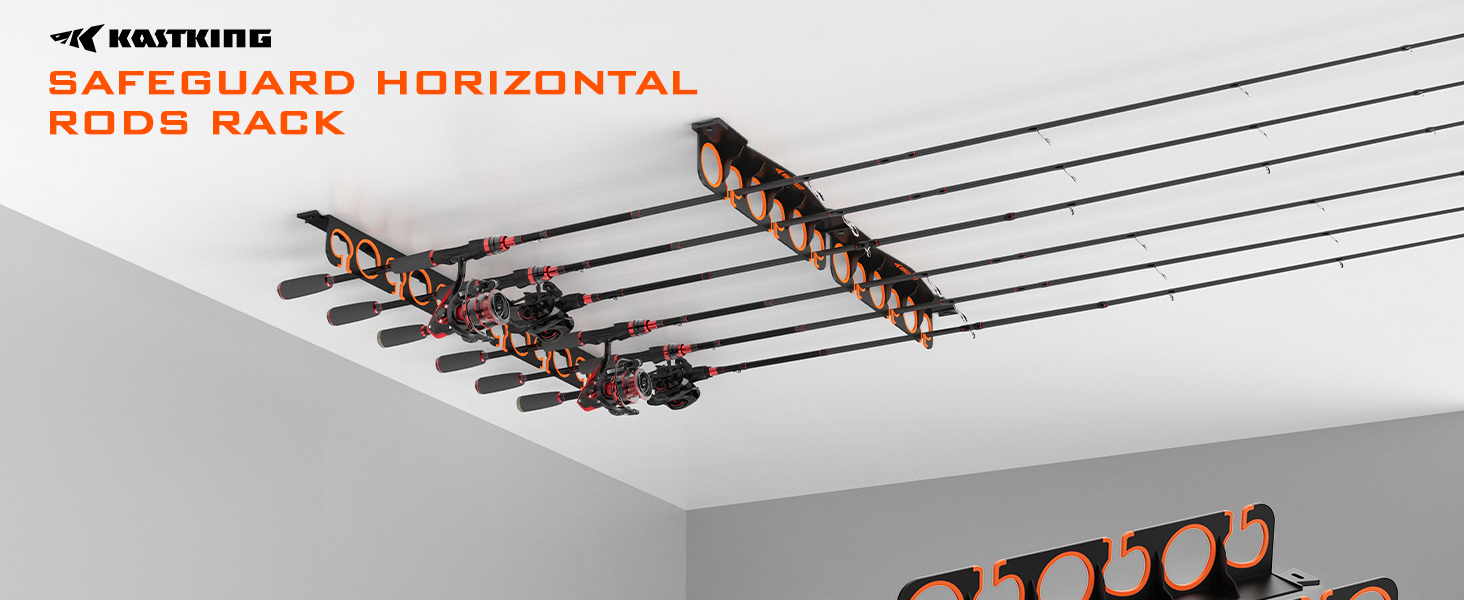 thumbnail video image 2 of KastKing Wall/Ceiling Fishing Rod Holder Rack, Holds 6 Rods 2 Pack ,SafeGuard V6, 2 of 9