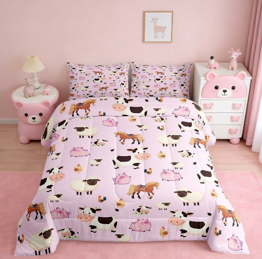 thumbnail video image 2 of Manfei Farm Cow Sheep Full Size Comforter Sets Boys Girls,Cartoon Animals Bedding Sets For Kids 3 Pieces, 2 of 8