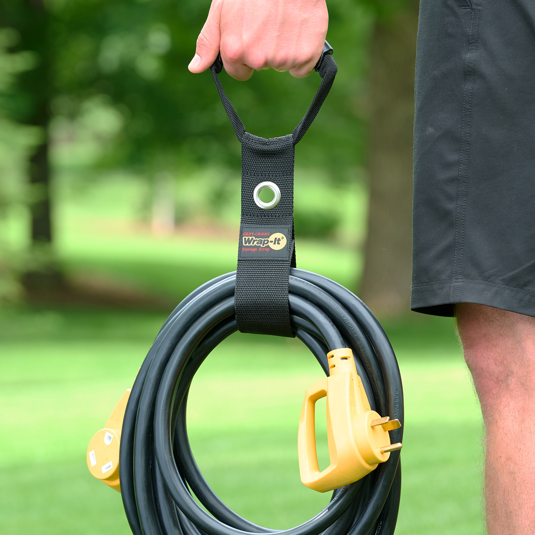 thumbnail video image 2 of Easy-Carry Wrap-It Storage Straps 28" (3 Pack), Hose Holder and Organizer with Carrying Handle for Garden, Pool and Water Hose Storage, Black, 2 of 9