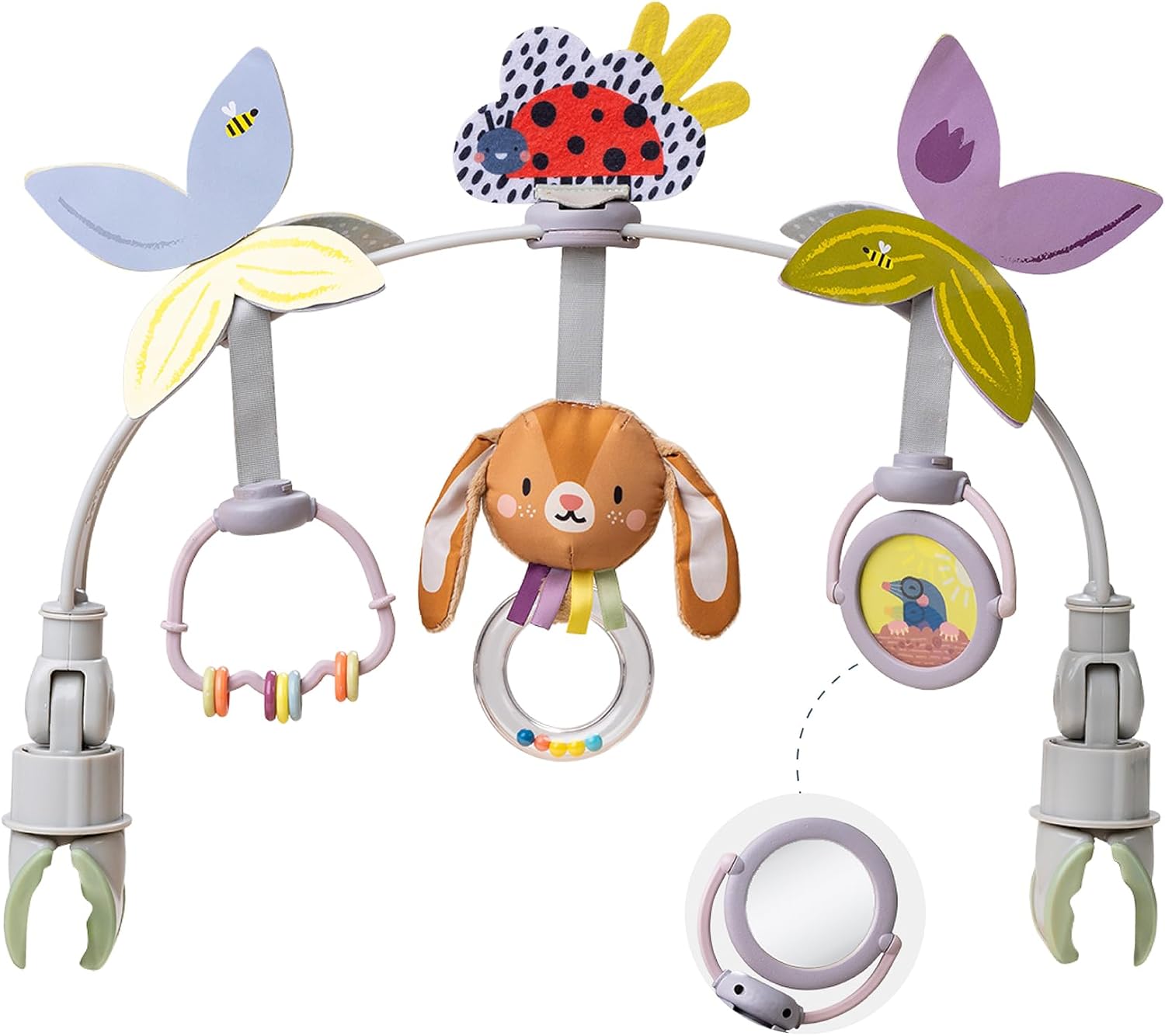 thumbnail video image 2 of Taf Toys Baby Activity Arch, Stroller and Car Seat Toy Attachment with Rattling Beads Maze and Double-Sided Spinning Mirror, Ideal for Baby’s Fine Motor Skills Development, 0-12 Months, 2 of 10