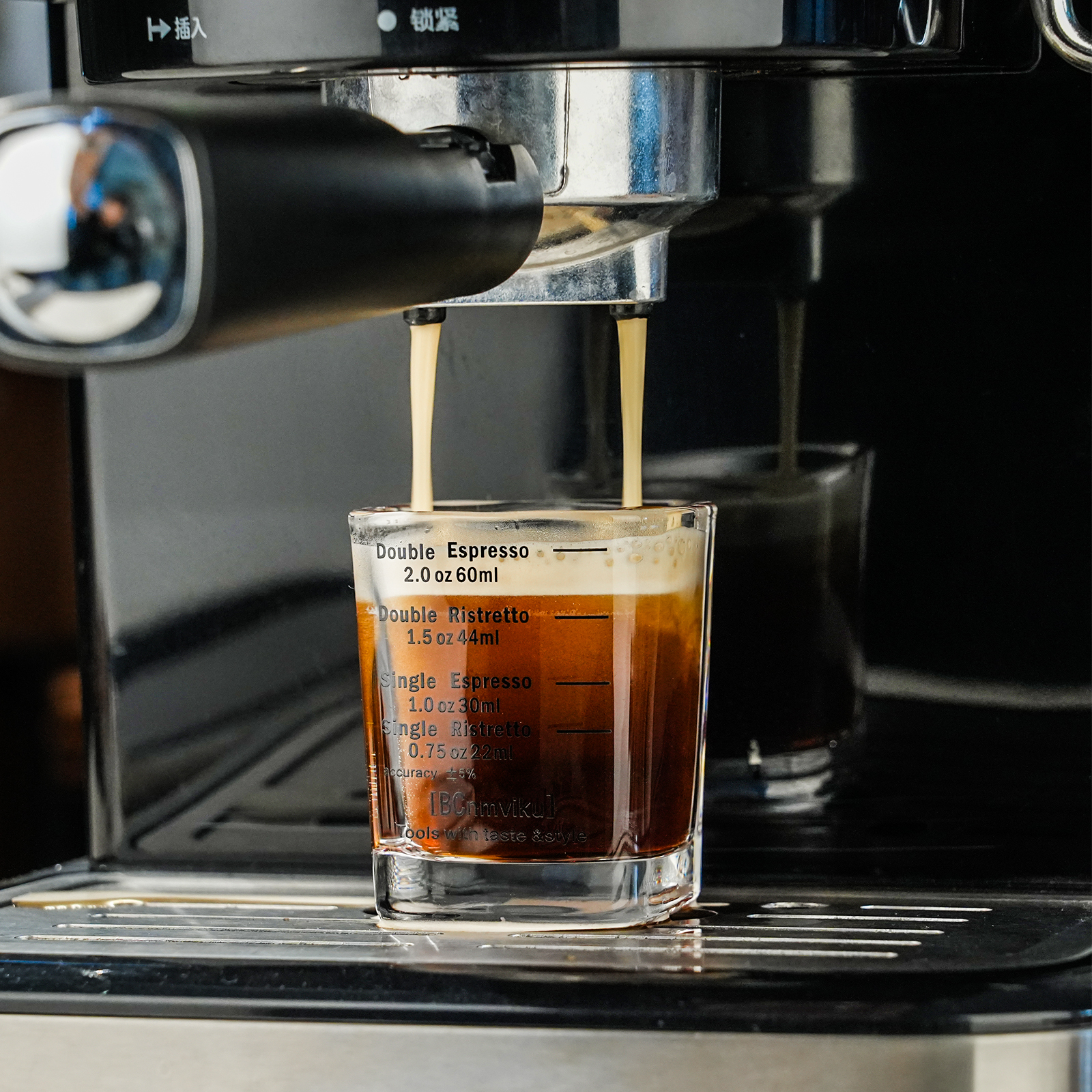 thumbnail video image 2 of BCnmviku 2 Pack Espresso Shot Glasses Measuring Cup Liquid Heavy Glass for Baristas 2oz for Single Shot of Ristrettos, 2 of 10
