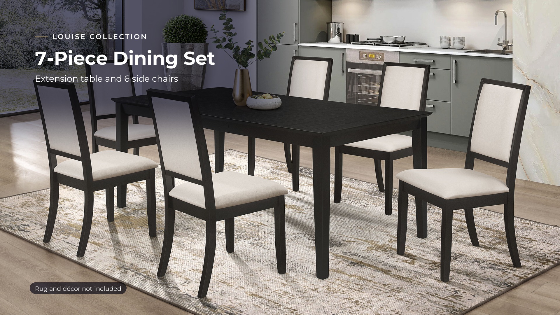 thumbnail video image 2 of Coaster Louise 7-Piece Rectangular Extension Leaf Dining Set, Black, 2 of 10