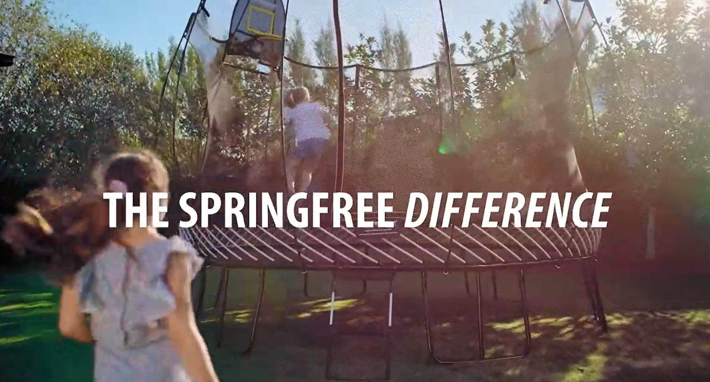 thumbnail video image 2 of Springfree Trampoline Kids 8 x 13 Ft Trampoline & FlexrHoop Basketball Game, 2 of 12