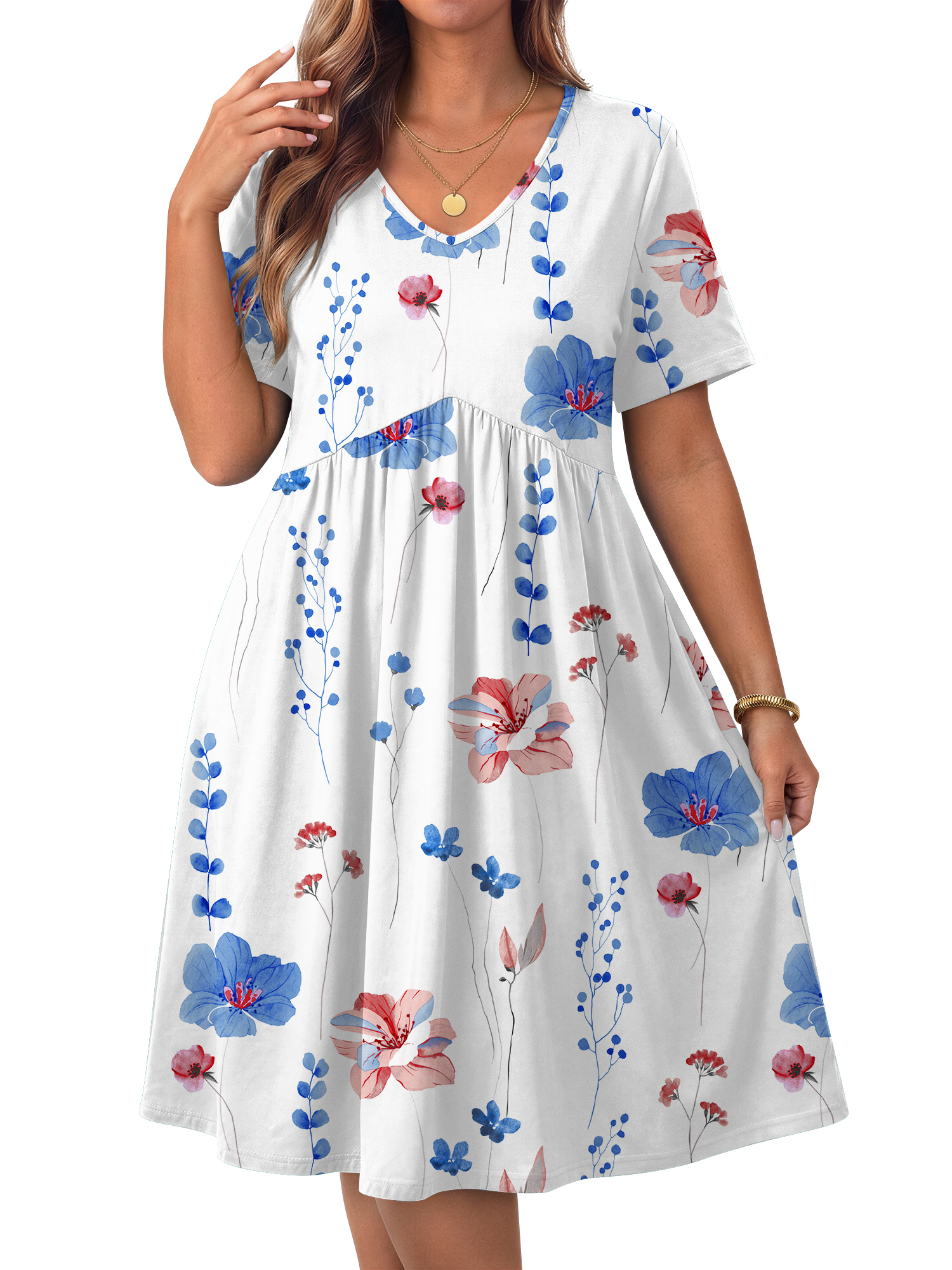 thumbnail video image 2 of WellSize Plus size Dresses For Women Floral Casual V Neck Short Sleeve Sundresses Midi Summer Dress with Pockets, 2 of 7