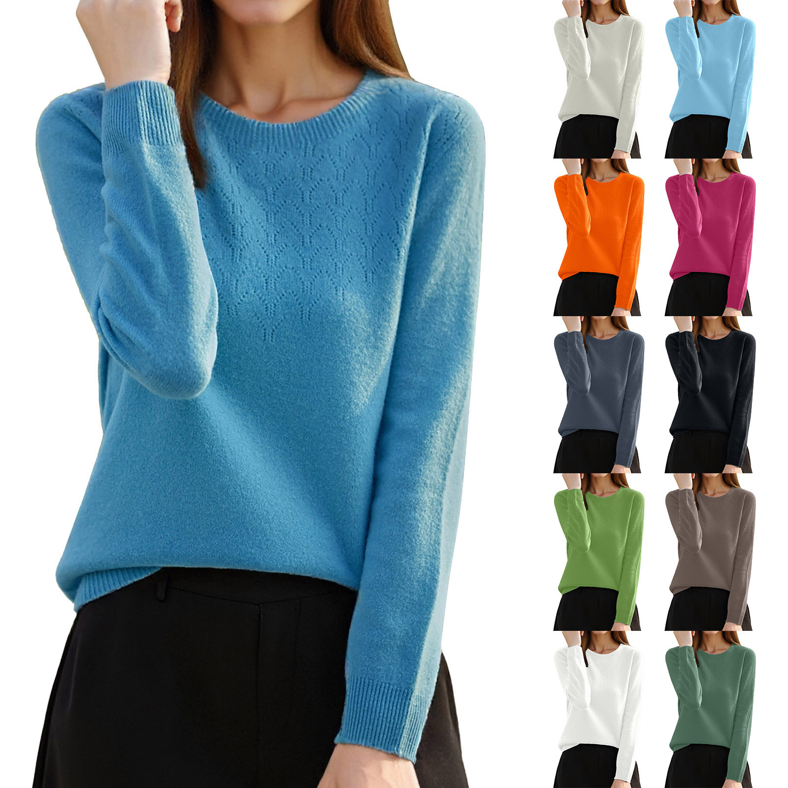 thumbnail video image 2 of SGMVNU Sweaters for Women Crewneck Long Sleeve Soft Knit Pullovers Sweater Blouse Fall Dressy Casual Pullover Tops(Hot Pink, M), 2 of 5