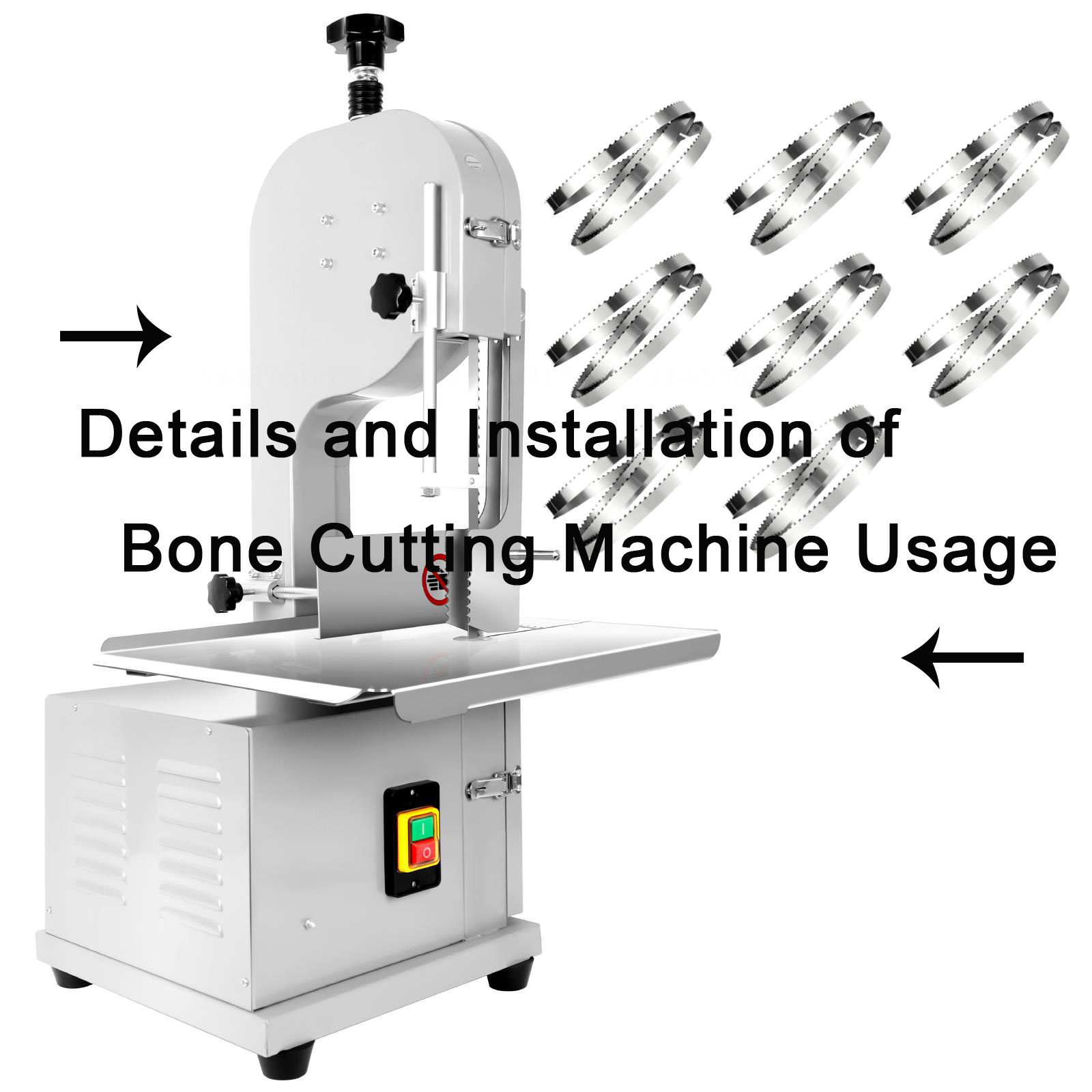 thumbnail video image 2 of Stainless Steel Countertop Bone Sawing Machine, 2000W Frozen Frozen Meat Cutter with 8 Blades Cooling Box, Electric Bone Bandsaw for Factory Frozen Bone, Beef, 2 of 14