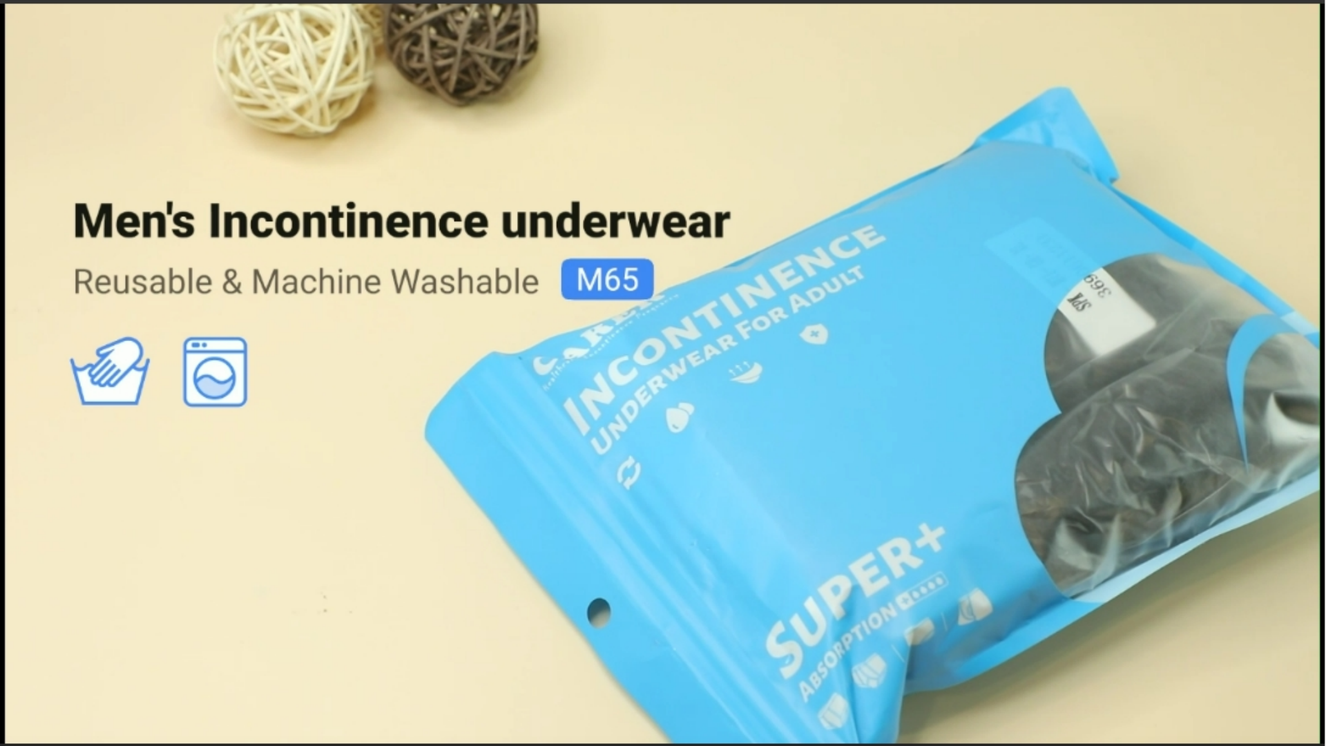 thumbnail video image 2 of CARER Mens Incontinence Briefs Leakproof Urinary Incontinence Underwear for Men Washable, 1 Pack, 2 of 8