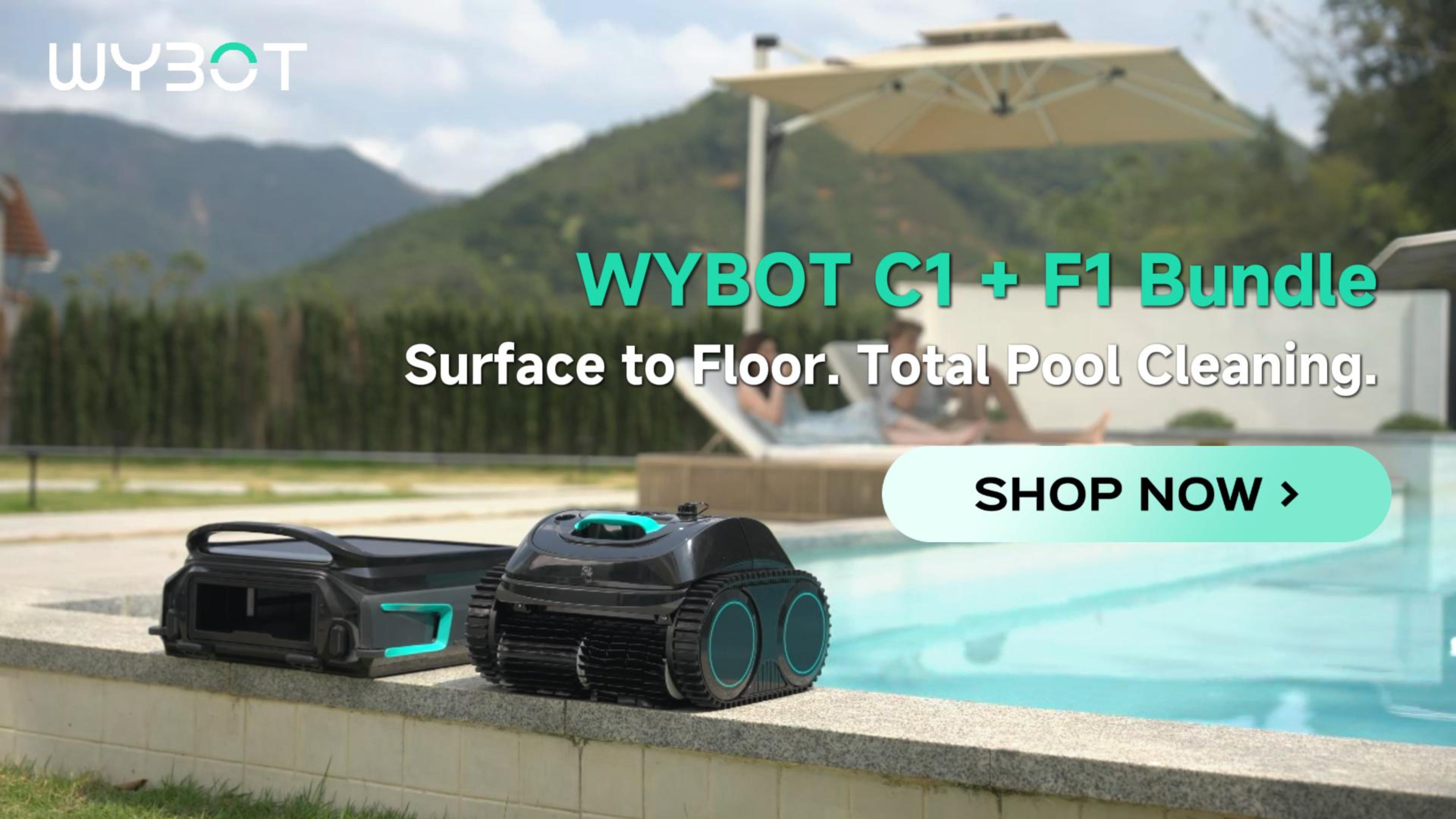 WYBOT C1 Cordless Robotic Pool Cleaner with F1 Solar Powered Surface ...