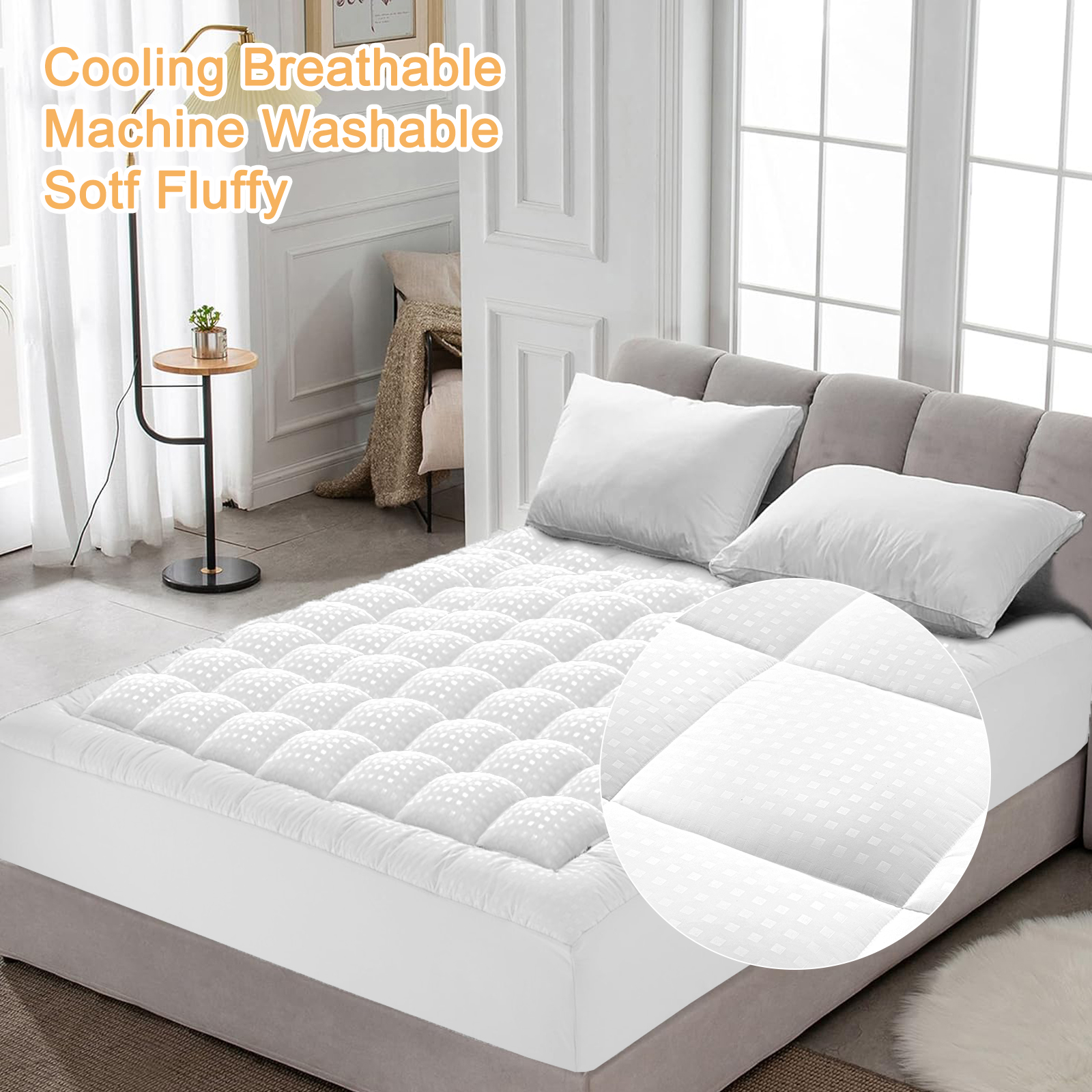 thumbnail video image 2 of Vccoem Cooling Mattress Topper King White, Extra Thick Quilted Mattress Pad, Deep Pocket Fit, Breathable Plush Bed Topper, Hypoallergenic, 2 of 12