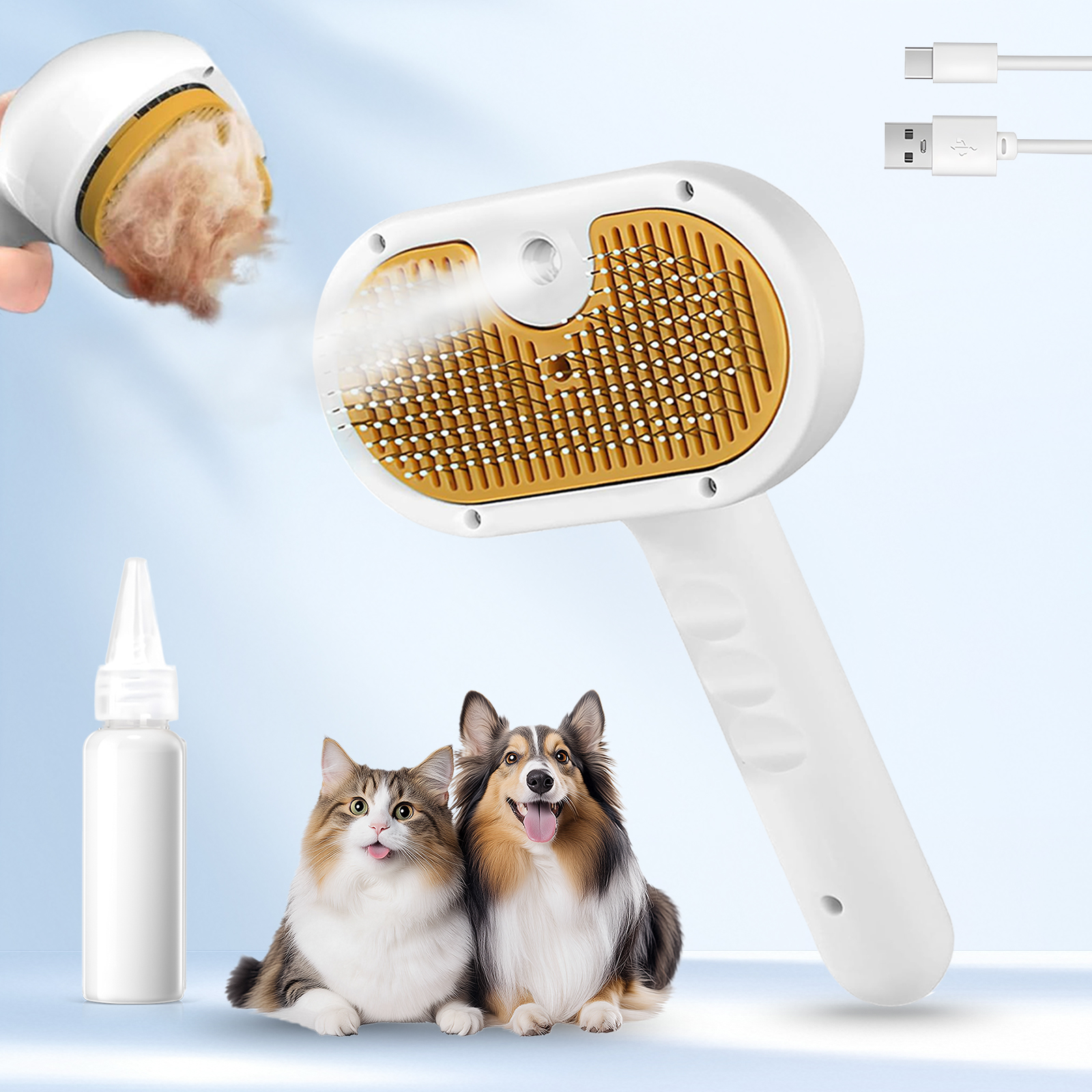 thumbnail video image 2 of Pet Steam Brush for Dog & Cat - 3-in-1 Steam Grooming Brush for Shedding & Hair Removal - Self Cleaning Spray Comb with Mist for Long Haired Pets - Includes 1*Waterless Shampoo, 2 of 13