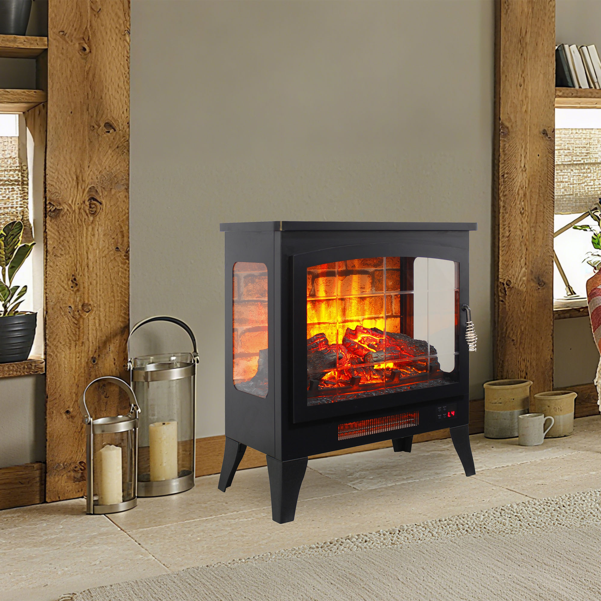 thumbnail video image 2 of CKEASEAN 21''H Electric Fireplace Heater, 1400W Freestanding Fireplace Stove with Realistic Flame Effect & Overheat Protection, Remote Control, Adjustable Temperature, for Indoor Bedroom/Dorm/Office, 2 of 15