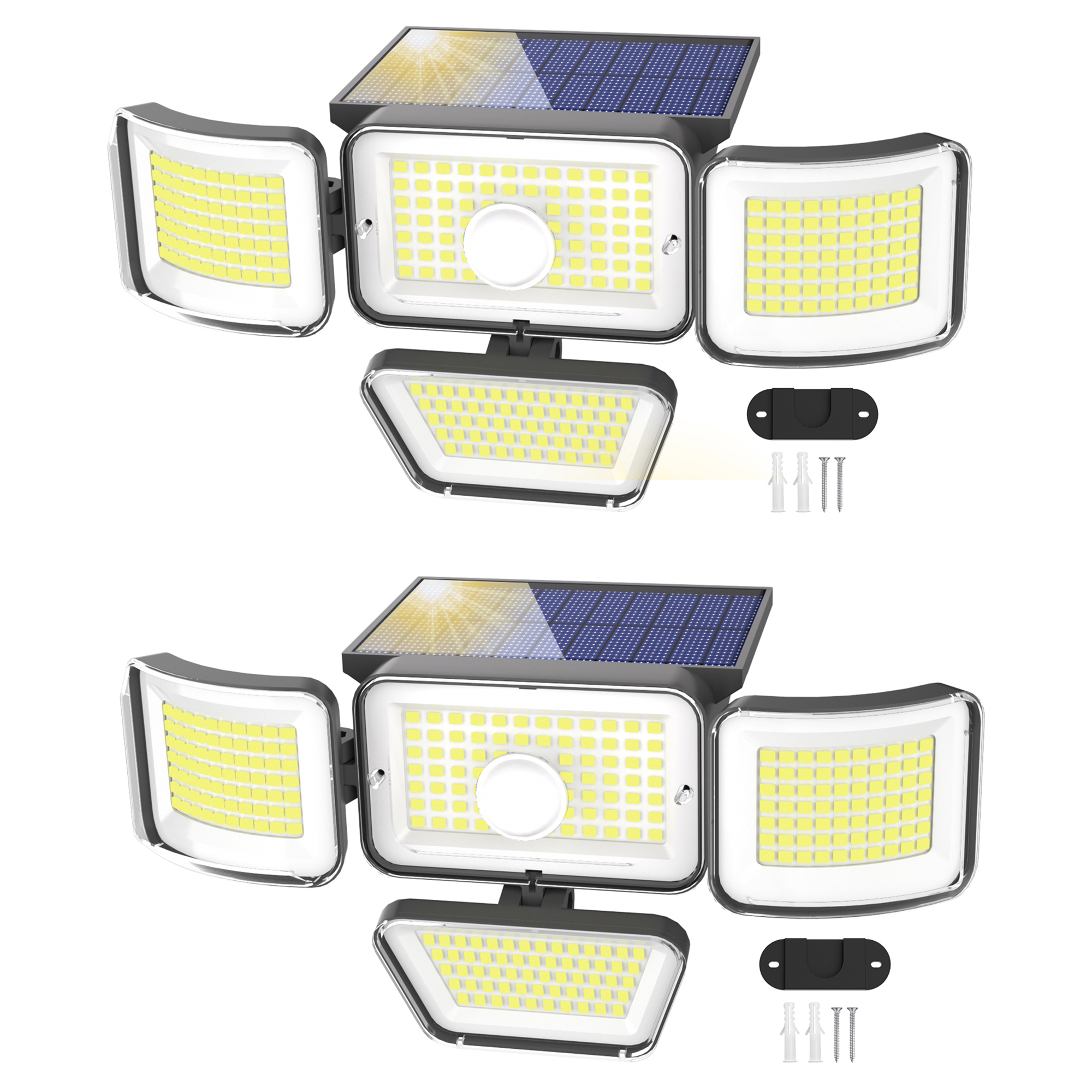 thumbnail video image 2 of CHARKEE Solar Lights Outdoor Waterproof,2 Pack 3000LM 4 Heads 270°Adjustable,Motion Sensor Security Flood Lights for Outside Yard Garden Garage Porch, 2 of 8